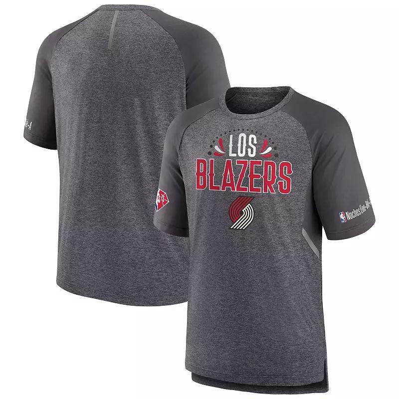 Men's Fanatics Branded Heathered Gray Portland Trail Blazers 2022 Noches Ene-Be-A Core Shooting Raglan T-Shirt, Size: Large, Grey Product Image