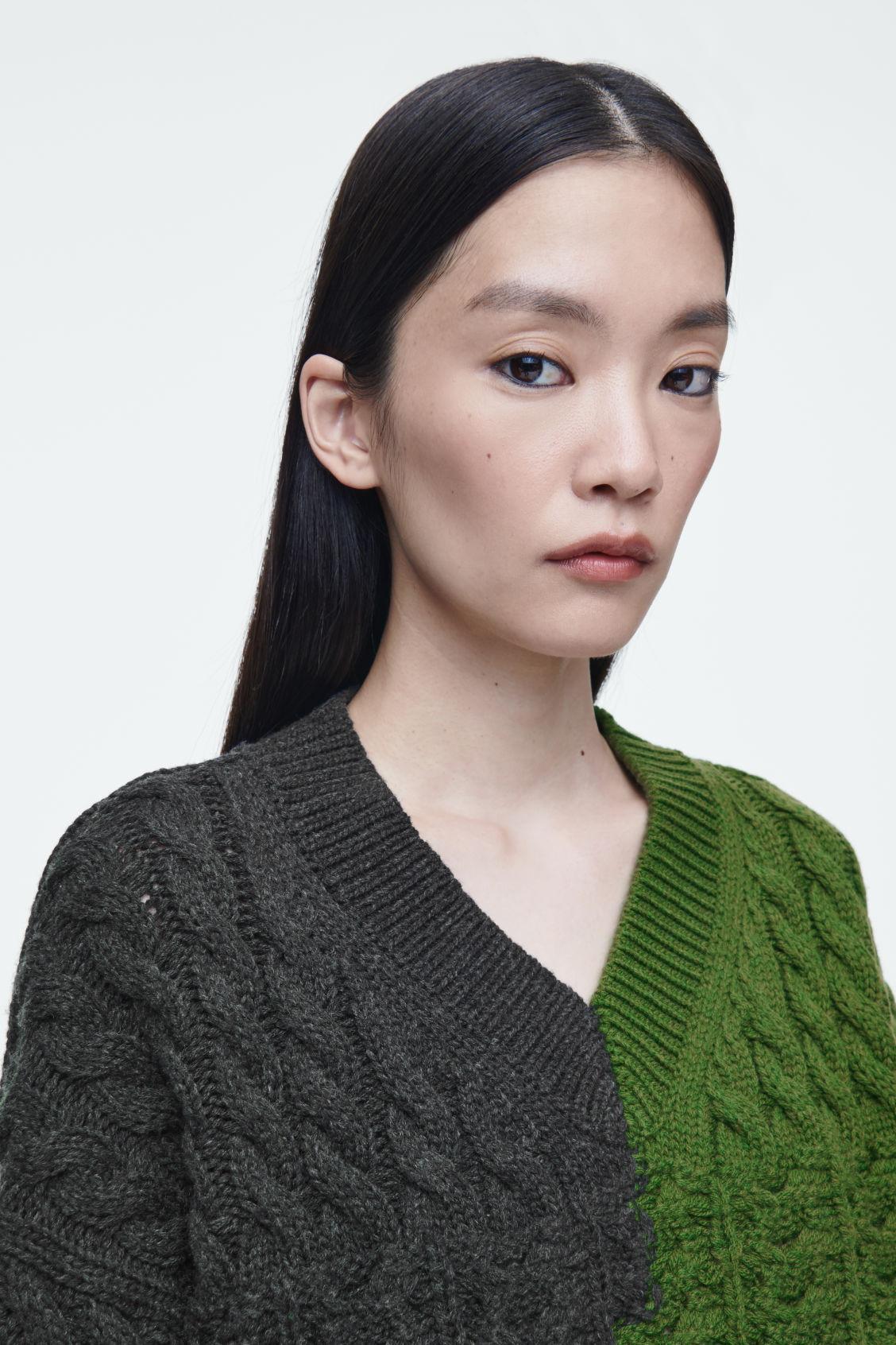 ABSTRACT CABLE-KNIT MERINO WOOL SWEATER Product Image
