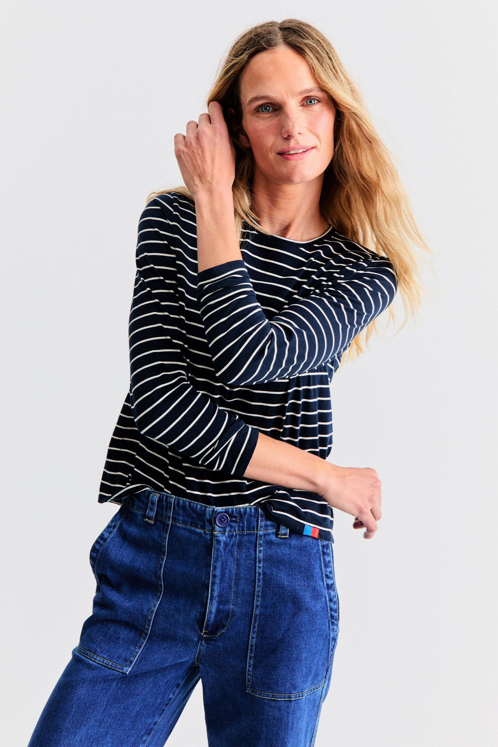 The Modern Long - Navy/Cream Pinstripe Female Product Image