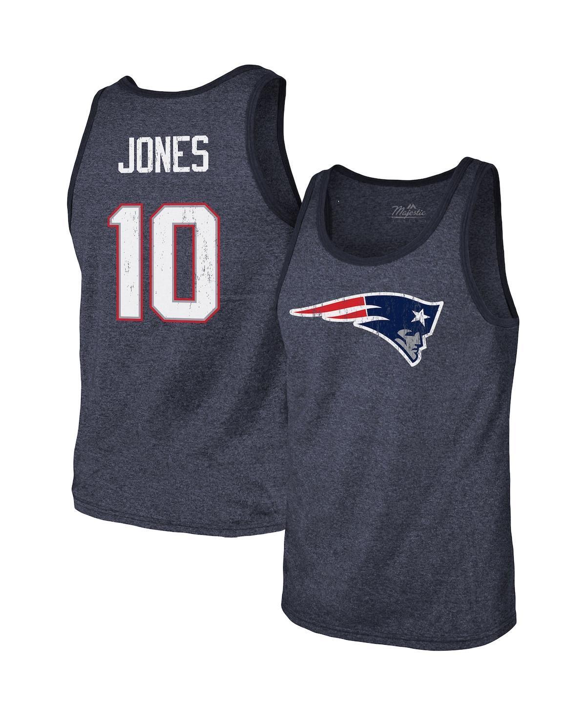 Men's Majestic Threads Mac Jones Heathered Navy New England Patriots Player Name & Number Tri-Blend Tank Top, Size: XL, Blue Product Image