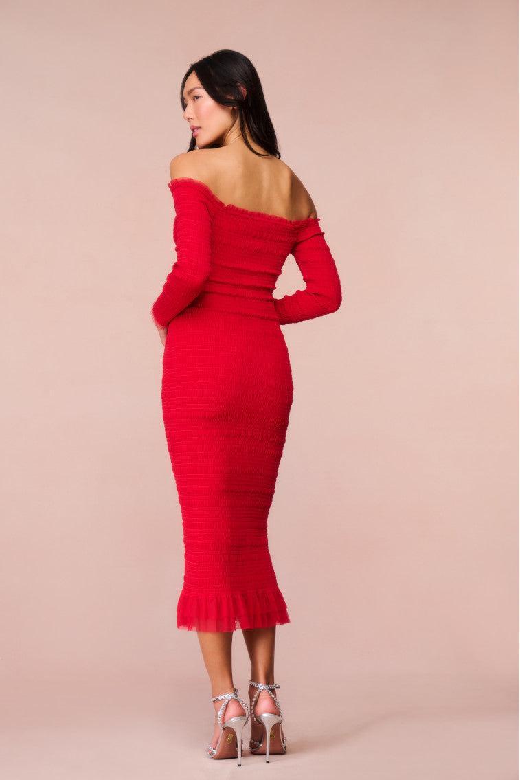 Avelle Smocked Tulle Midi Dress Product Image
