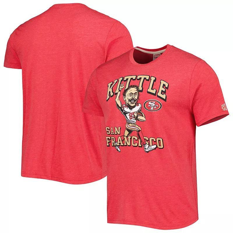 Men's Homage George Kittle Heathered Scarlet San Francisco 49ers Caricature Player Tri-Blend T-Shirt, Size: XL Product Image