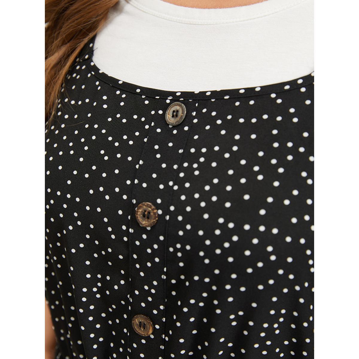 Plus Size Black Polka Dot Pocket Button Detail Overall Jumpsuit Women Casual Sleeveless Square Neck Dailywear Loose Jumpsuits BloomChic 30/6X Product Image