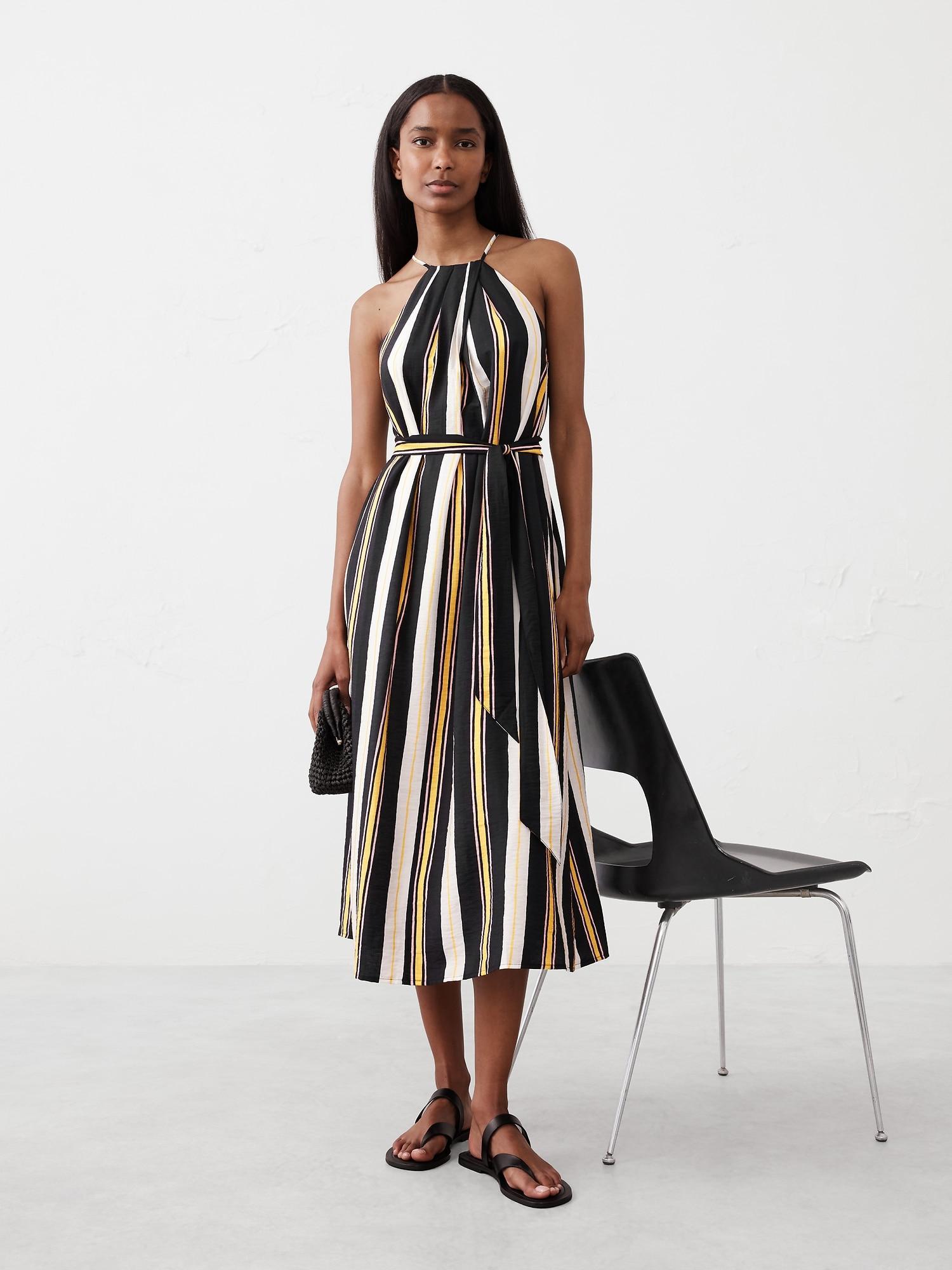Pleated-Neck Midi Dress Product Image