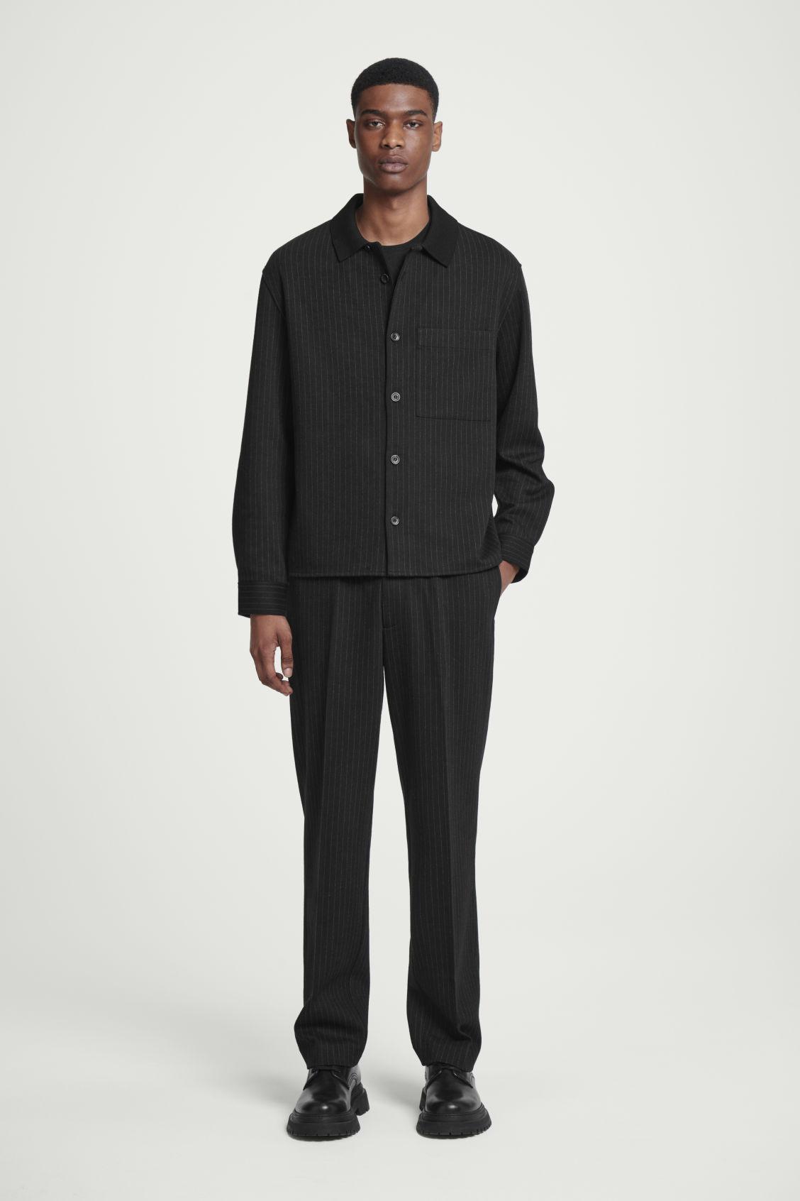 RELAXED PINSTRIPED WOOL-BLEND JERSEY SHIRT Product Image