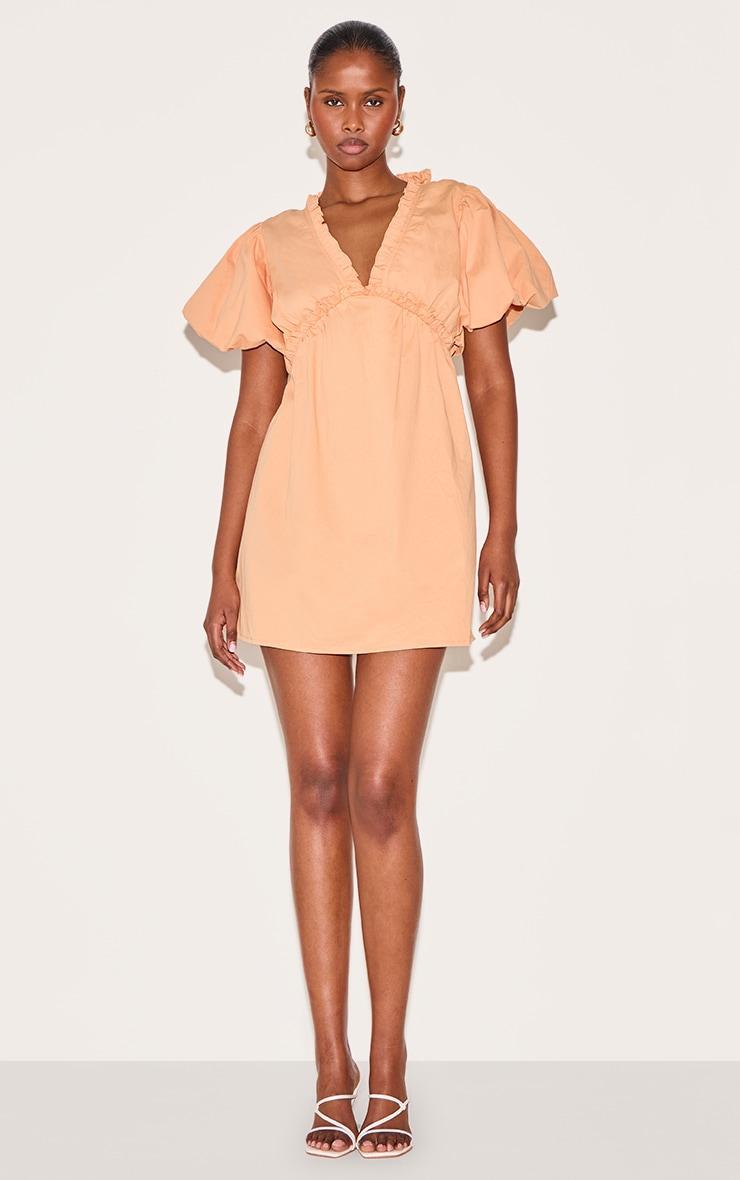Orange Cotton Gathered A-line Dress Product Image