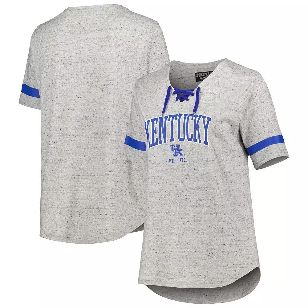 Women's Heather Gray Kentucky Wildcats Plus Size Lace-Up T-Shirt, Size: 4XL, Grey Product Image