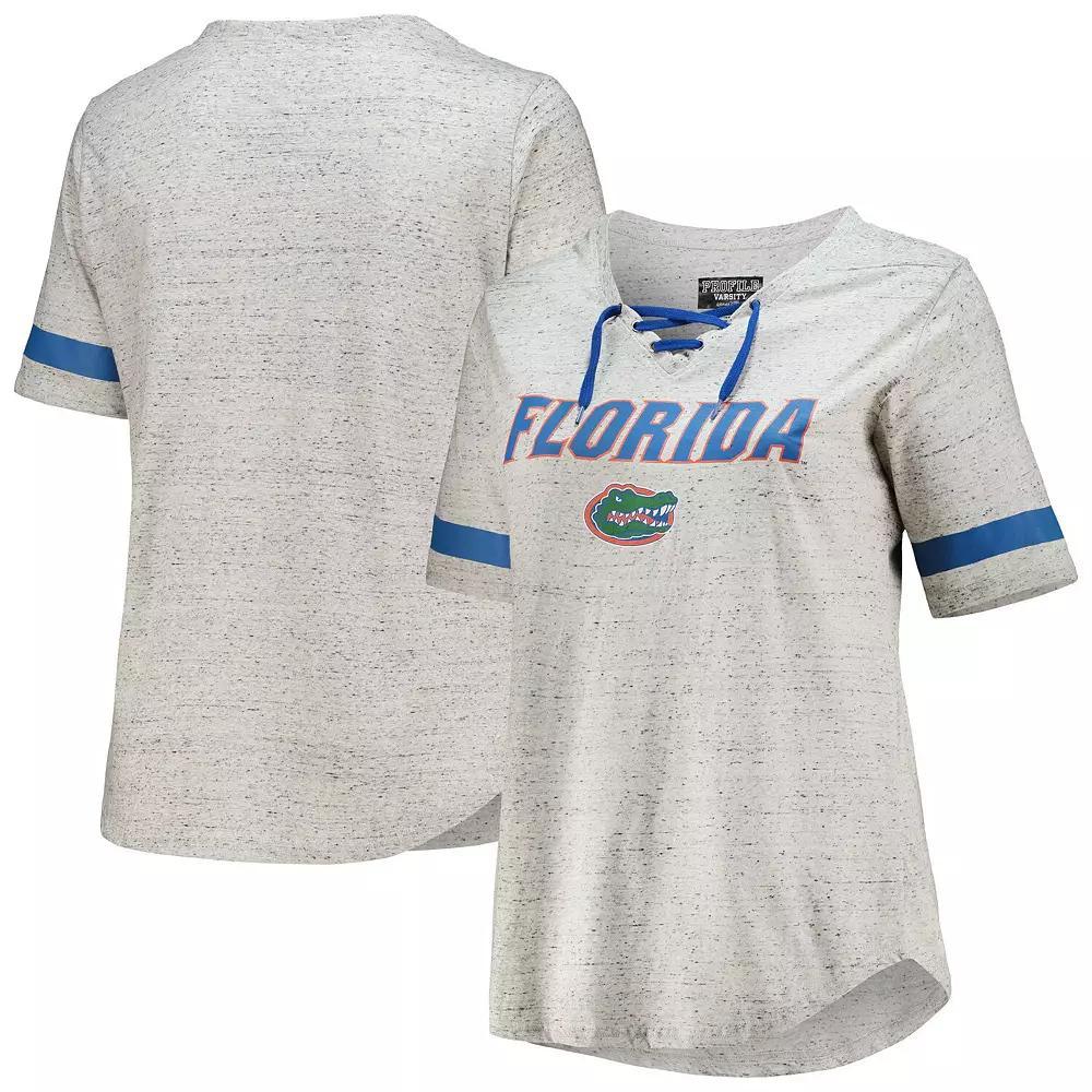Women's Heathered Gray Florida Gators Plus Size Lace-Up V-Neck T-Shirt, Size: 1XL, Grey Product Image