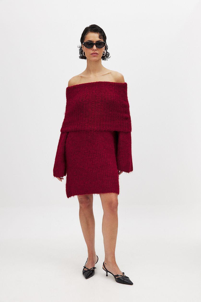 Knitted Off Shoulder Mini Dress Product Image