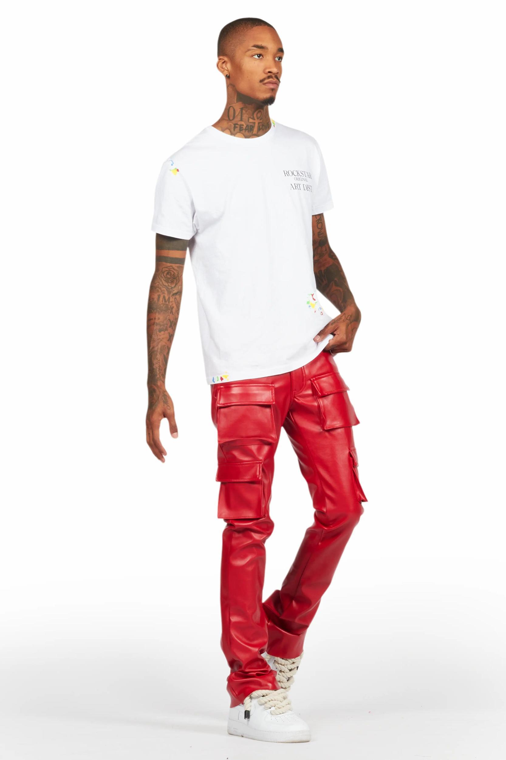 Khaza Red PU Leather Jean Male Product Image