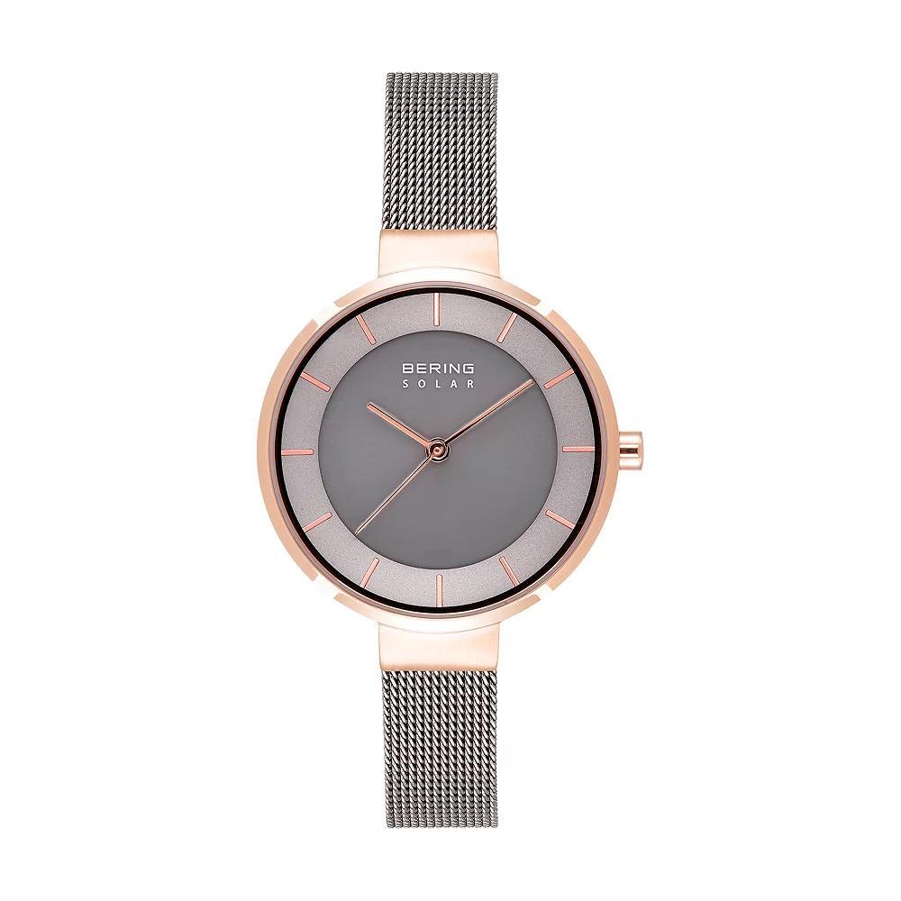 Women's Slim Solar Rose Gold Case Grey Mesh Watch, Size: Medium, Silvertone Product Image