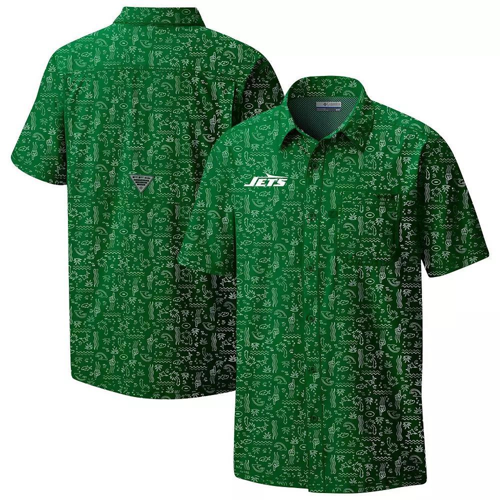 Men's Columbia PFG Green New York Jets Super Slack Tide Omni-Wick Button-Up Shirt, Size: XXL Product Image