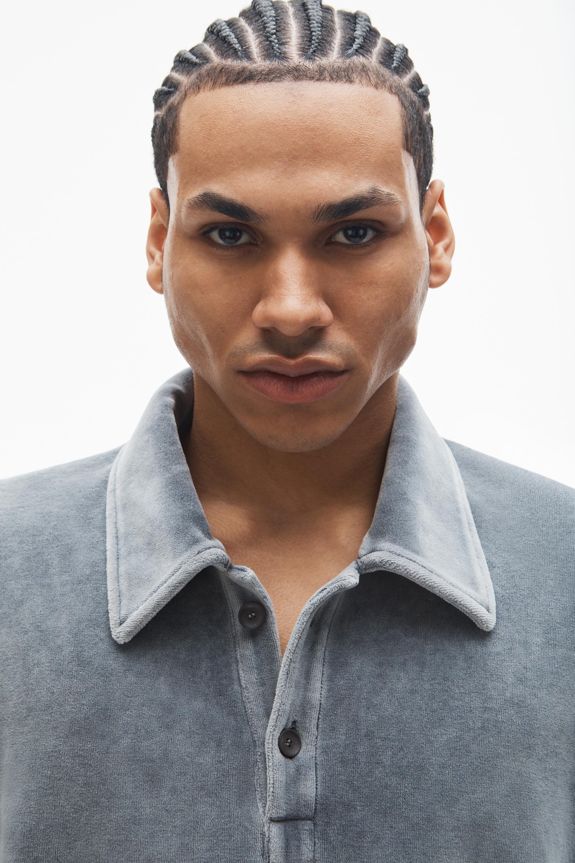 Articulated Polo Shirt In Velour With Embossed Logo Product Image