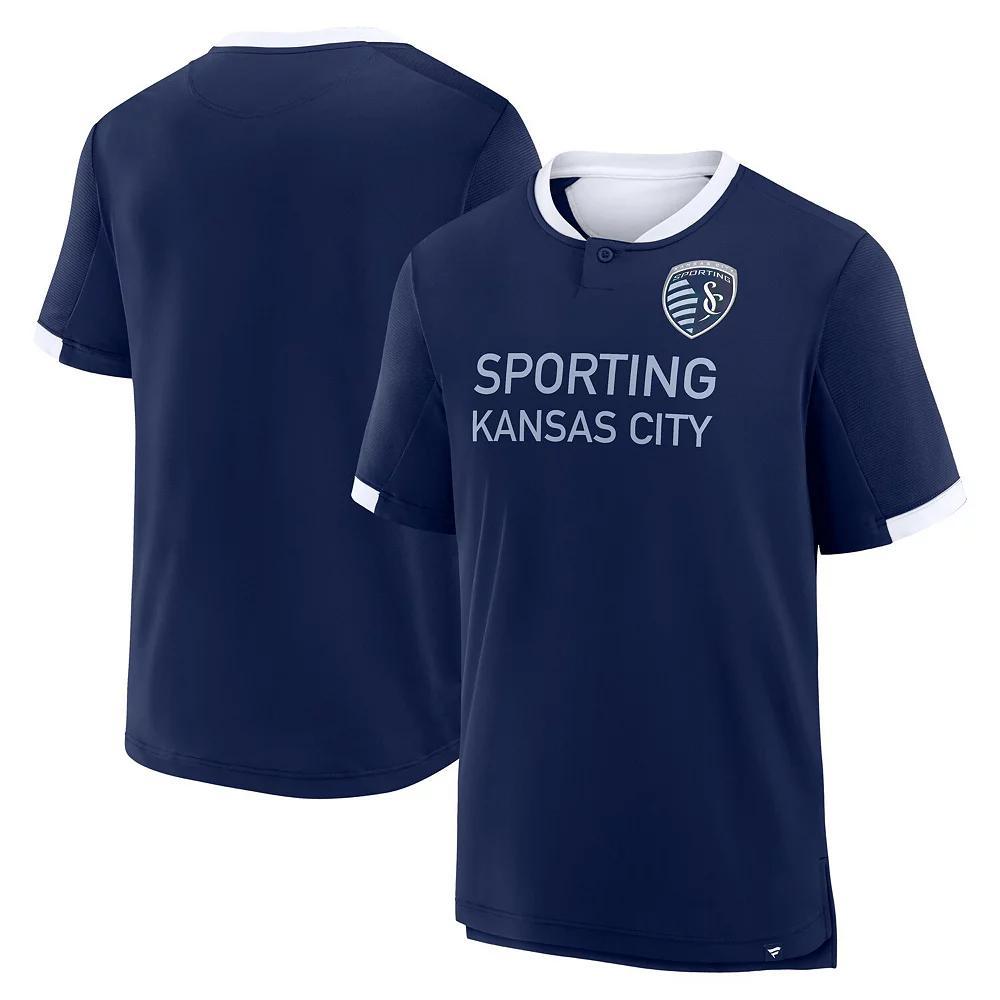 Men's Fanatics Navy Sporting Kansas City Stoppage Time Striker T-Shirt, Size: Medium, Blue Product Image
