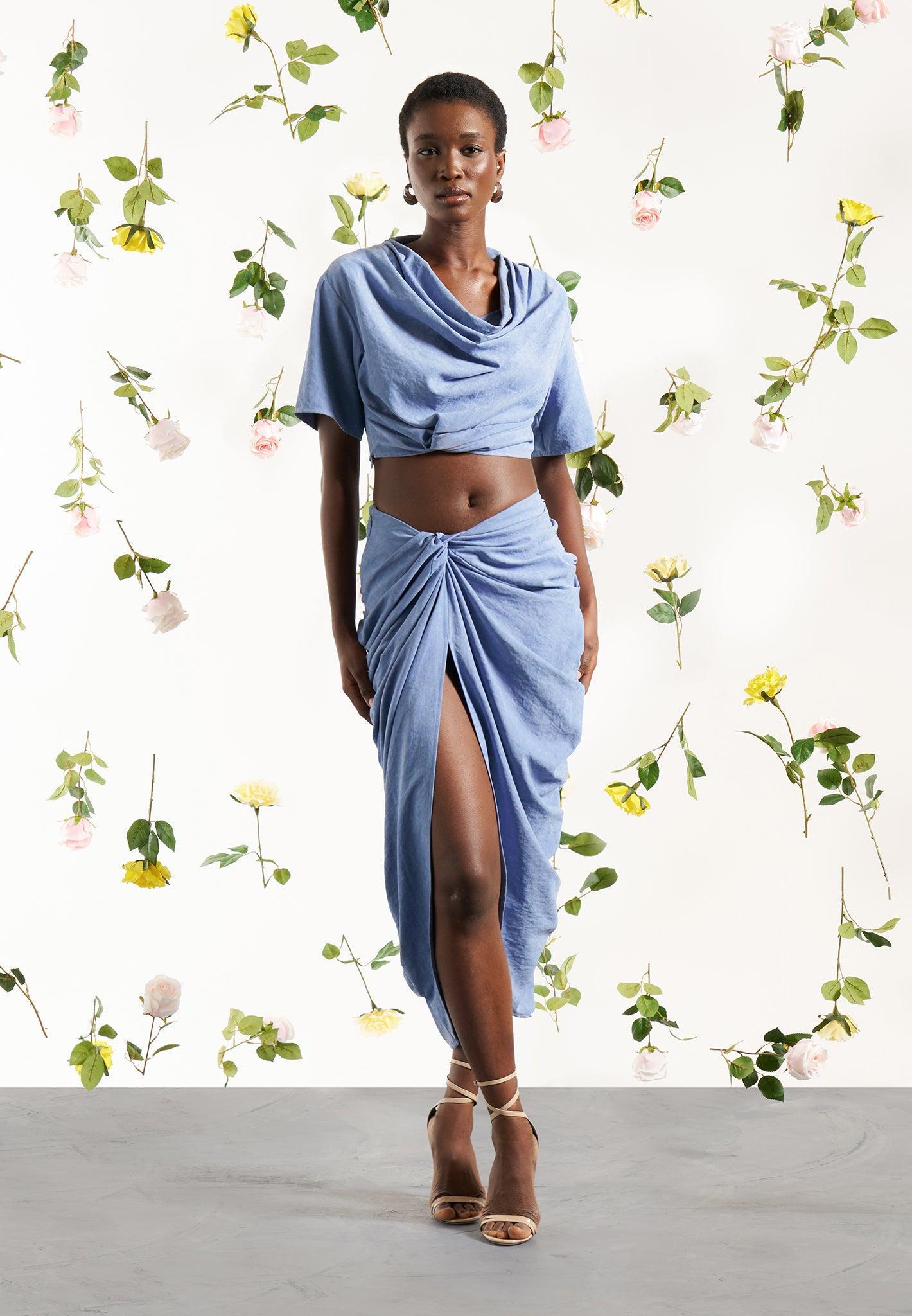 Asymmetric Drape Midaxi Skirt - Blue Female Product Image