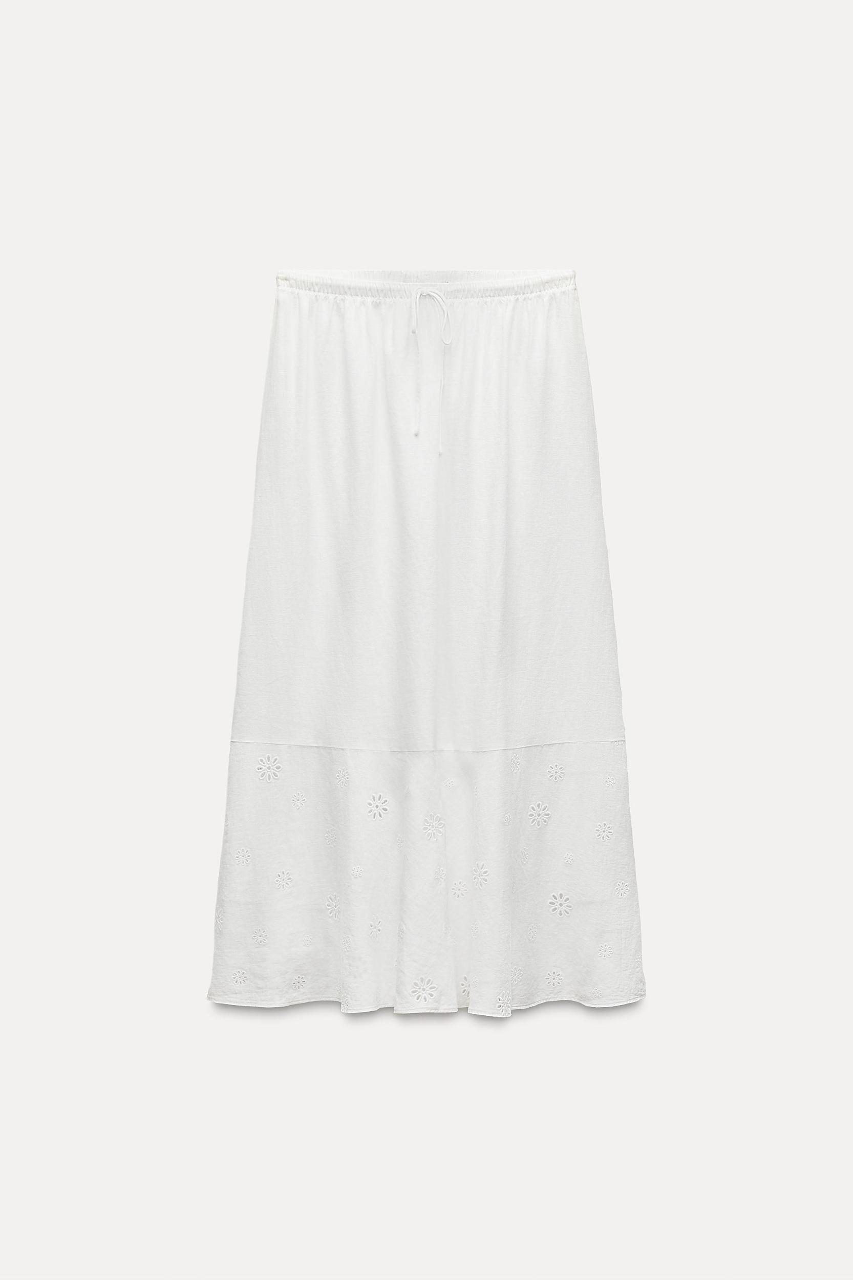 EMBROIDERED LINEN BLEND SKIRT ZW COLLECTION Product Image