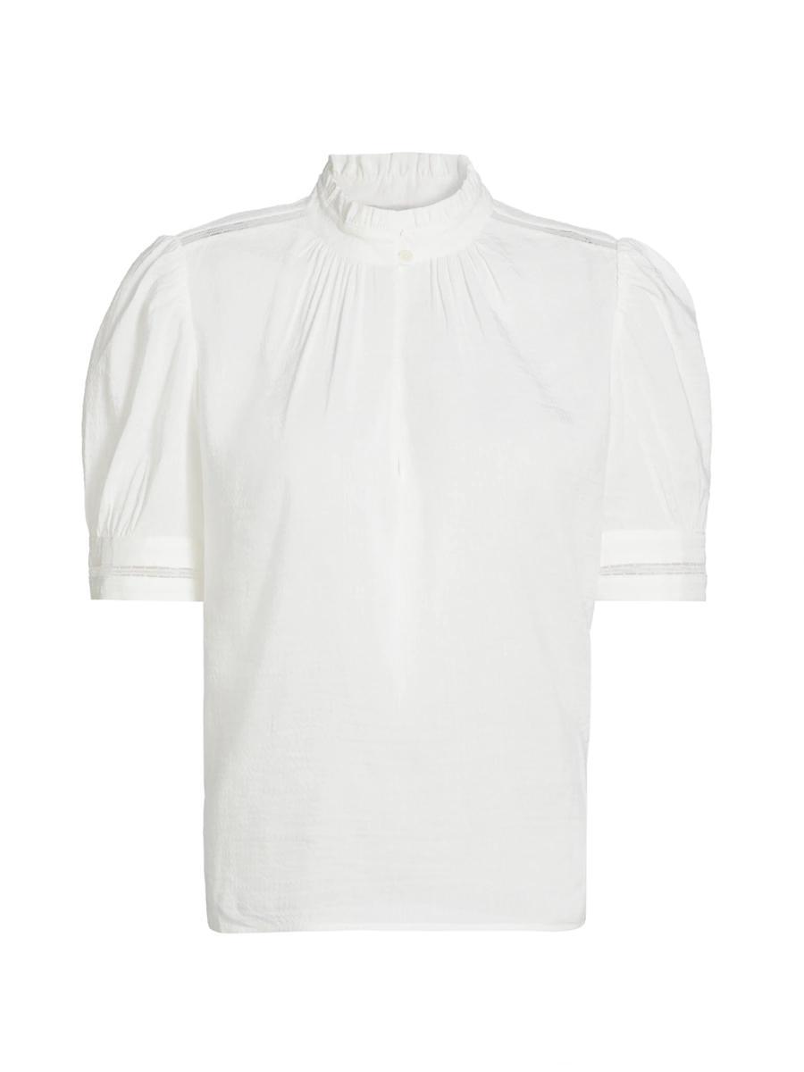 Womens Linen-Blend Ruffle-Trimmed Top Product Image