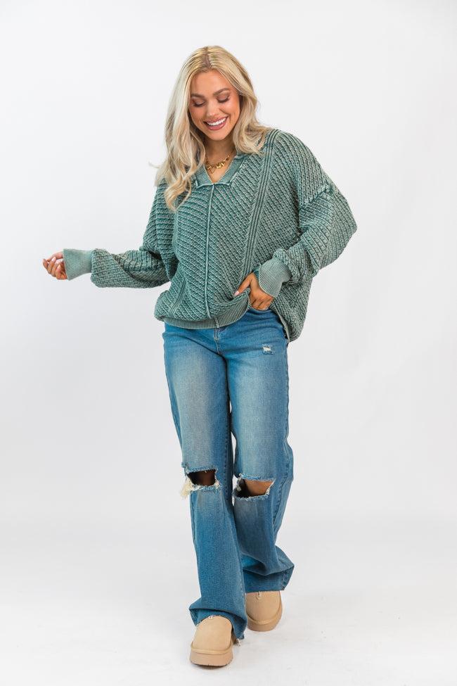 It's Too Easy Olive Acid Wash Sweater FINAL SALE Product Image