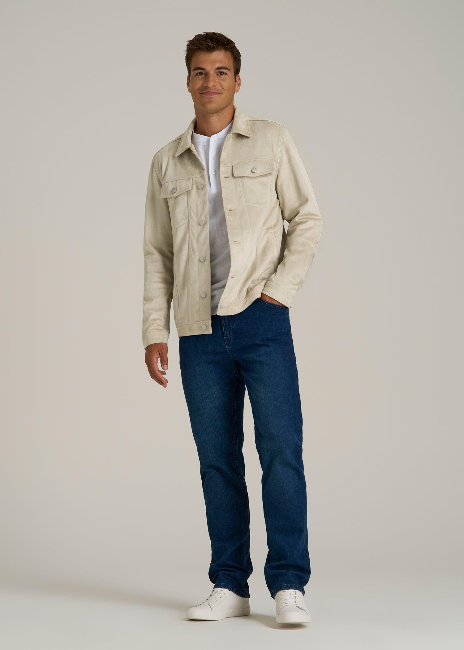 Faux Suede Trucker Jacket for Tall Men in Overcast Male Product Image