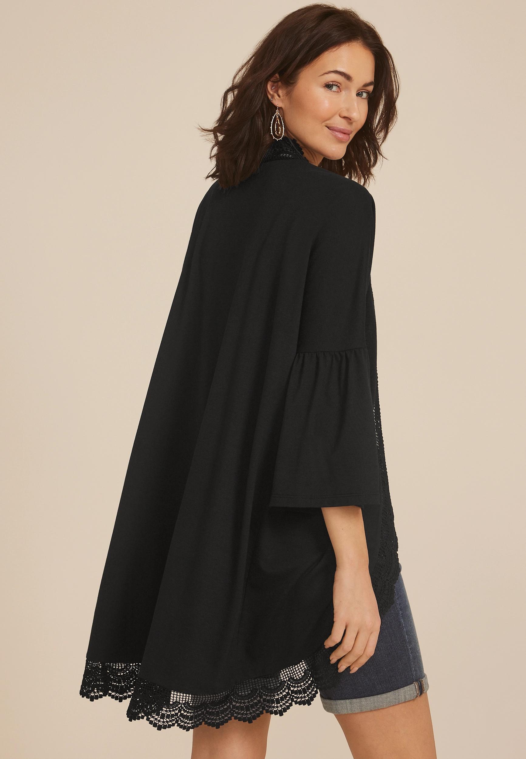 Crochet Trim Curve Hem Kimono Product Image