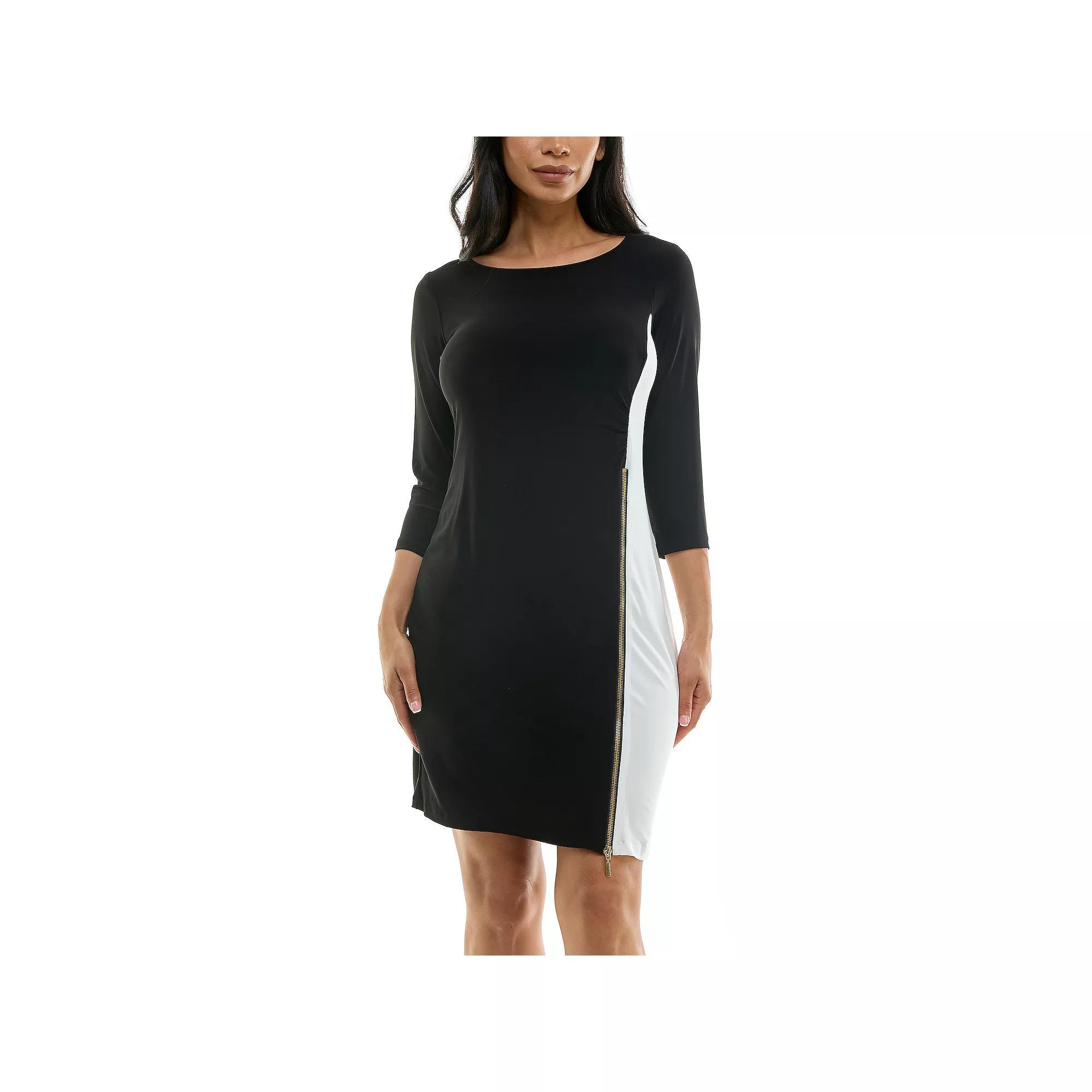 Women's Nina Leonard Colorblock Faux-Wrap Mini Dress, Size: Large, Black Ivory Product Image