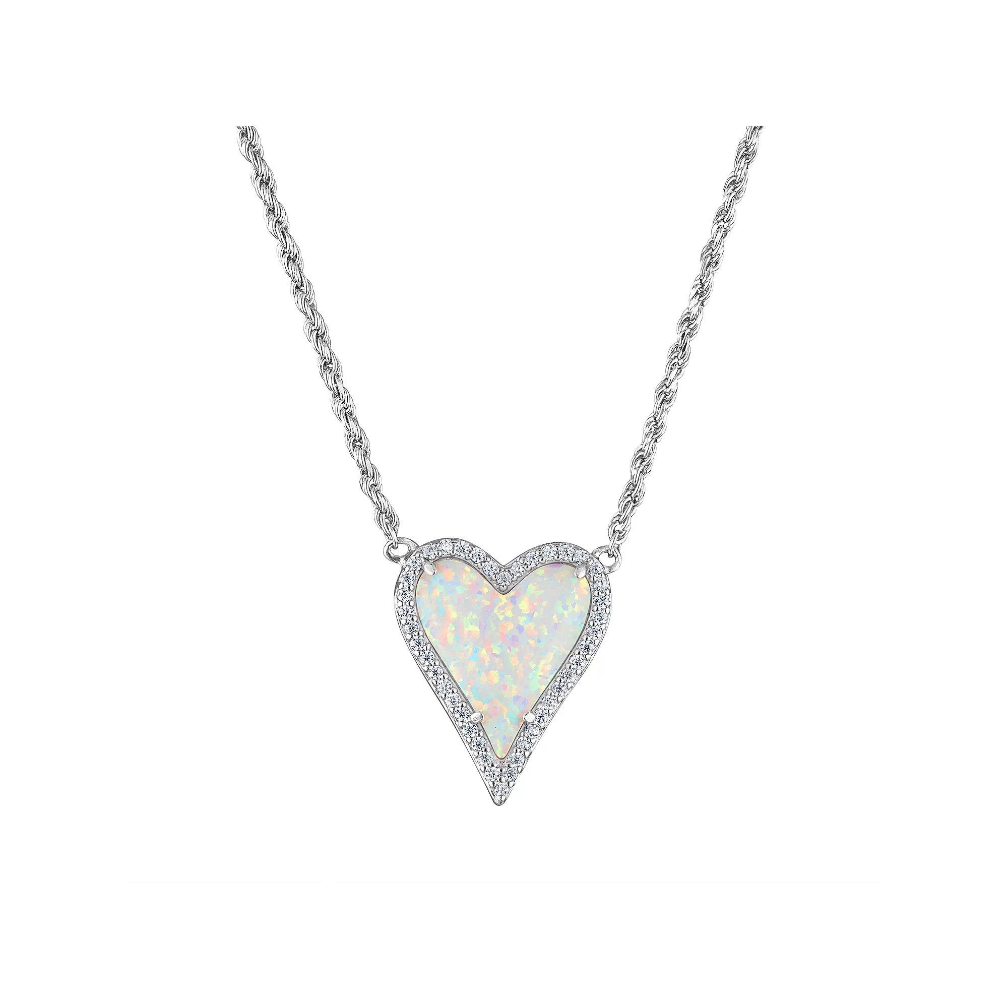 Designs by Gioelli Sterling Silver Lab-Created Opal Heart Necklace, Womens Product Image