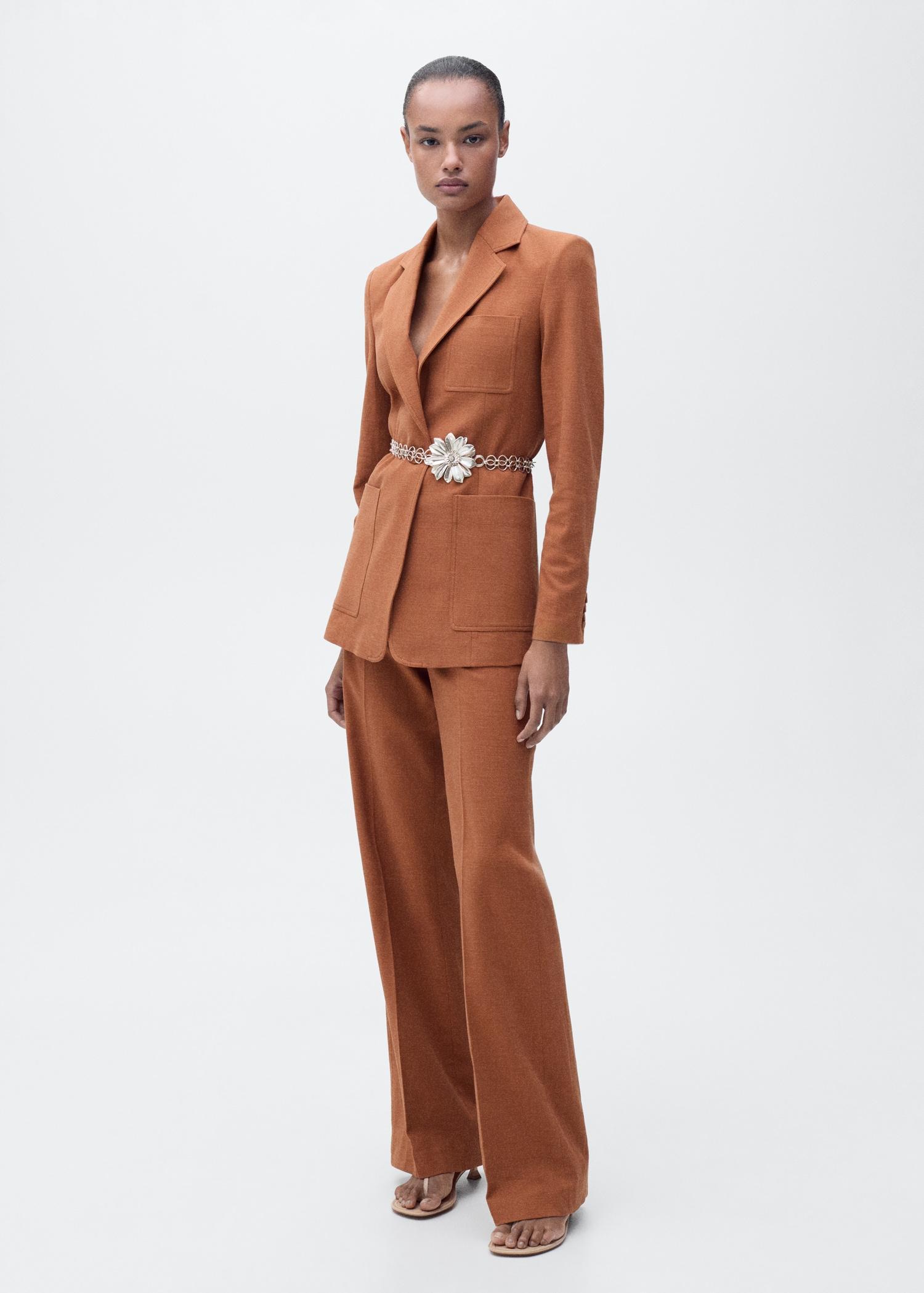 Cotton and linen-blend suit blazer - Women | MANGO USA Product Image