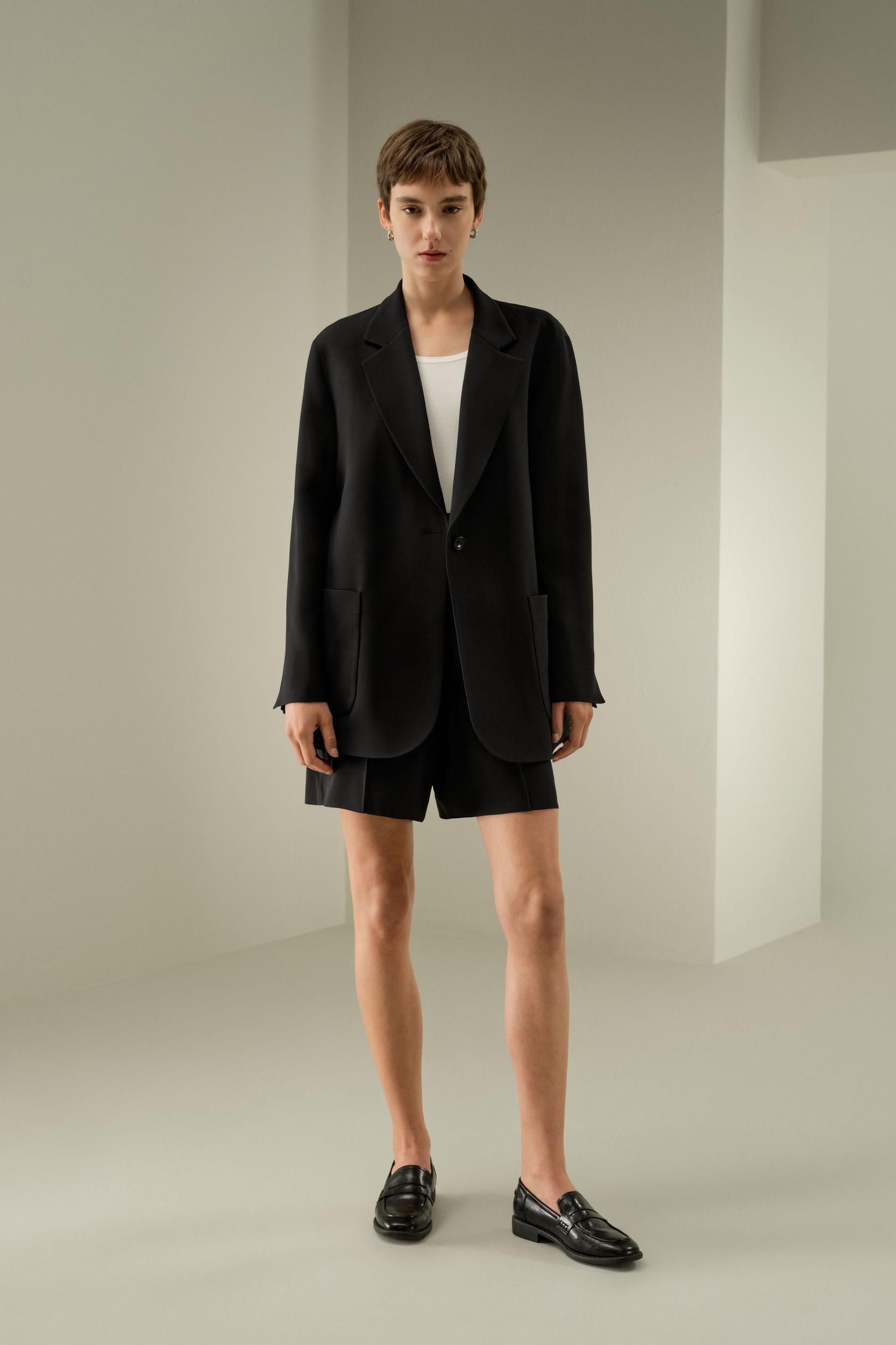 Single-Button Silk-Wool Blend Blazer Product Image