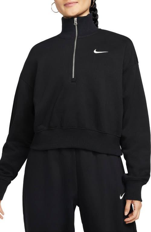 Nike Women's Sportswear Phoenix Fleece Oversized Half-Zip Crop Sweatshirt in Black/Black Size Medium Cotton/Polyester/Fleece Product Image
