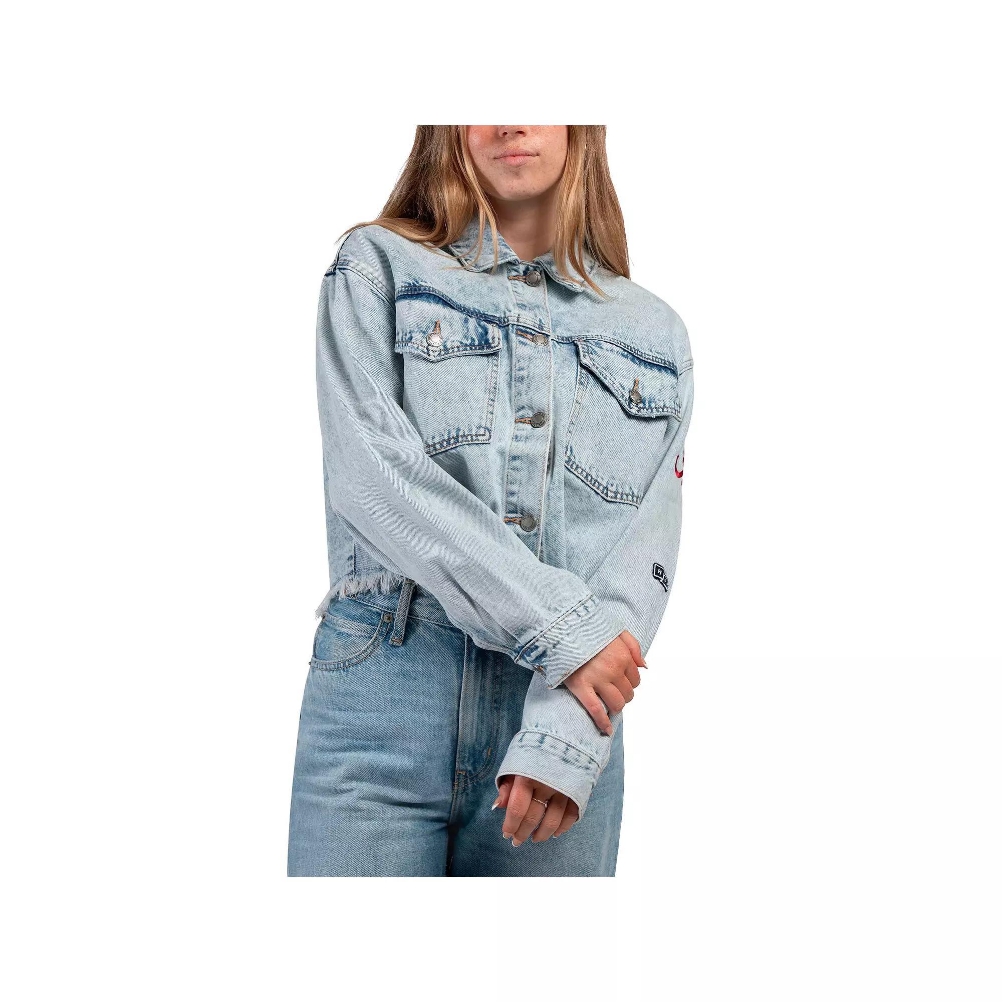 Women's Hype and Vice Denim Alabama Crimson Tide Lightwash Full-Button Jean Jacket, Size: XXL, Turquoise A Product Image