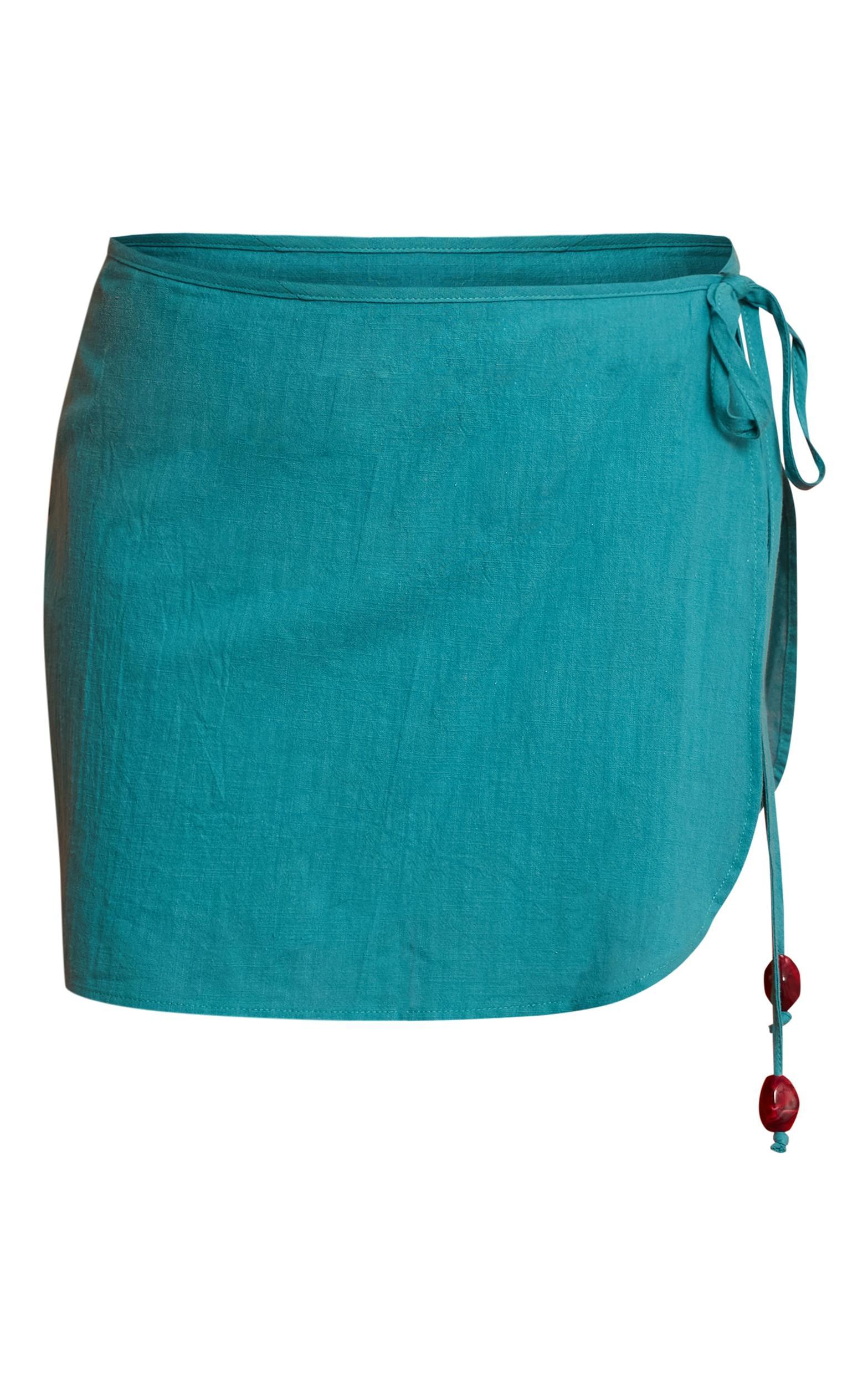 Teal Linen Look Bead Trim Sarong Product Image