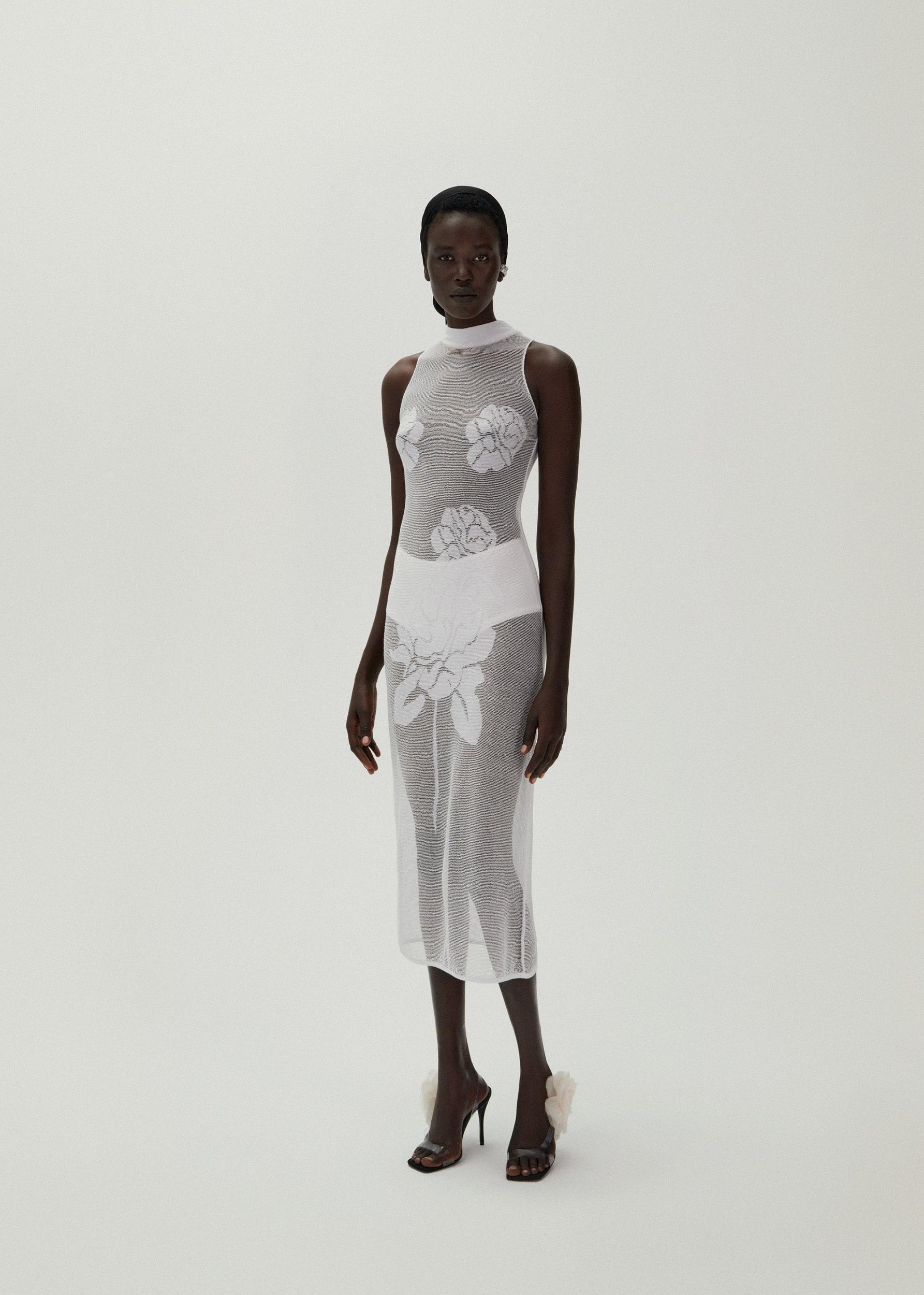 Rose knit high neck midi dress in white Product Image