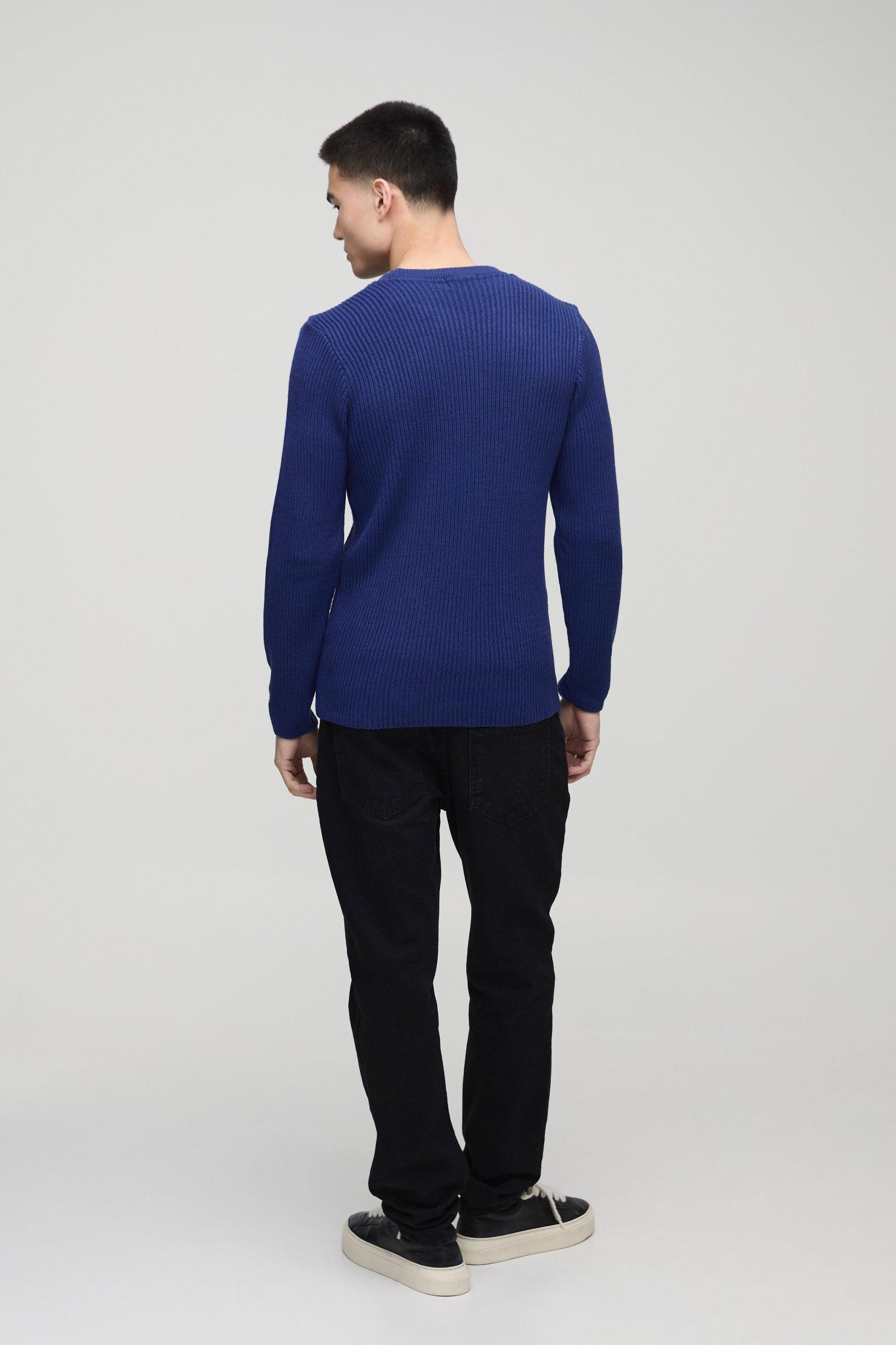 Regular Fit Crew Neck Ribbed Panelled Knitted Sweater | boohooMAN USA Product Image