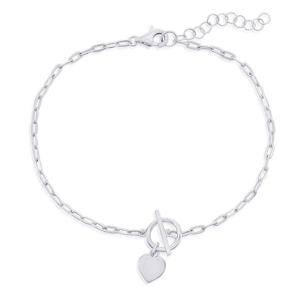 Argento Bella Heart Charm Paper Clip Chain Toggle Bracelet, Women's, Size: 6.5-7.5"AD, Sterling Silver Product Image