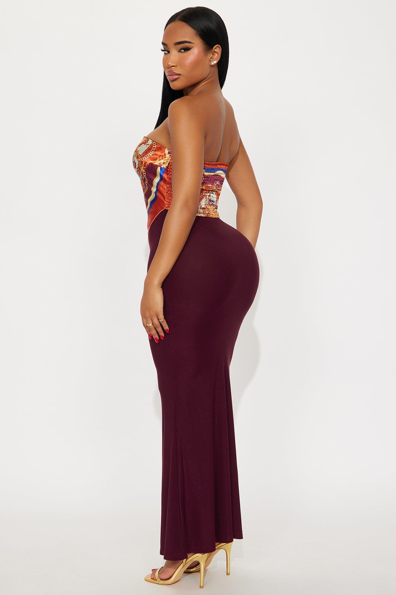 Amelia Satin Maxi Tube Dress - Burgundy Product Image
