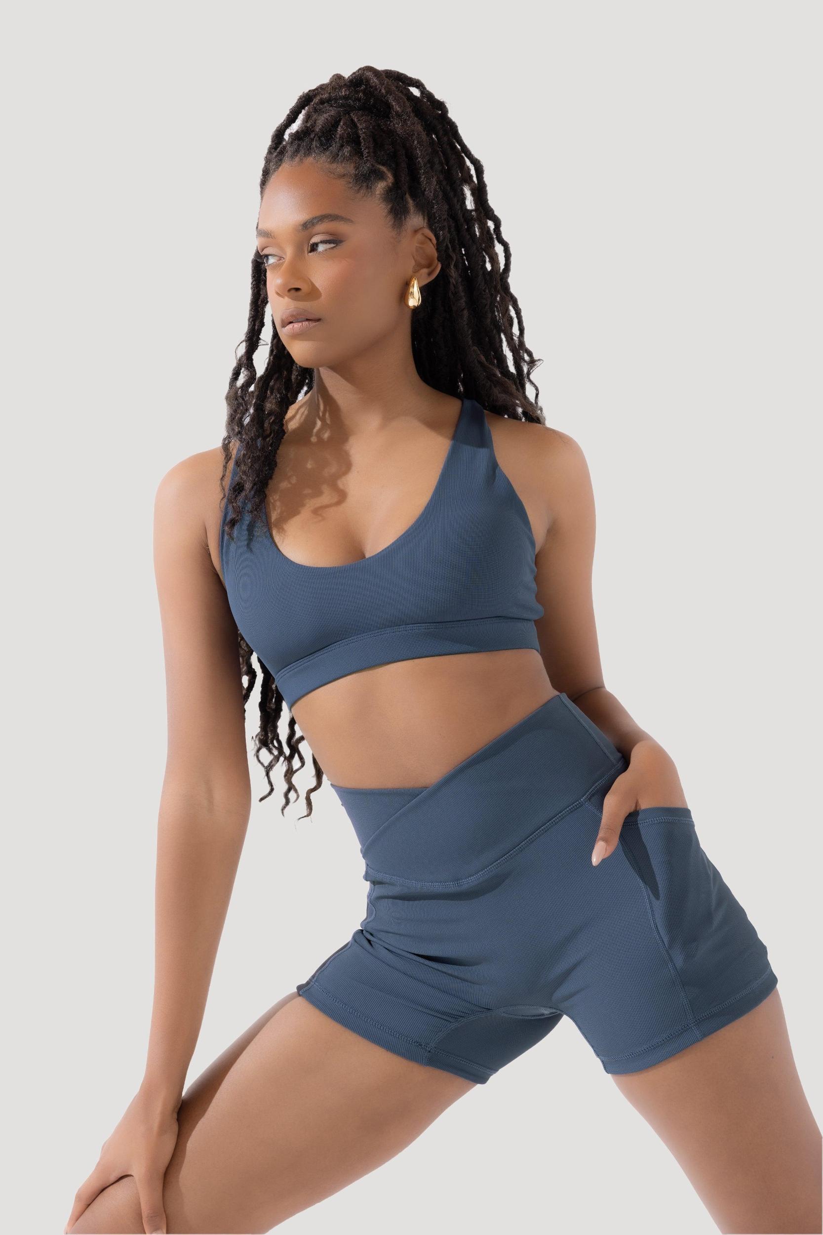 Crisscross Hourglass® Midi Shorts with Pockets (Ribbed) - Dark Navy Product Image