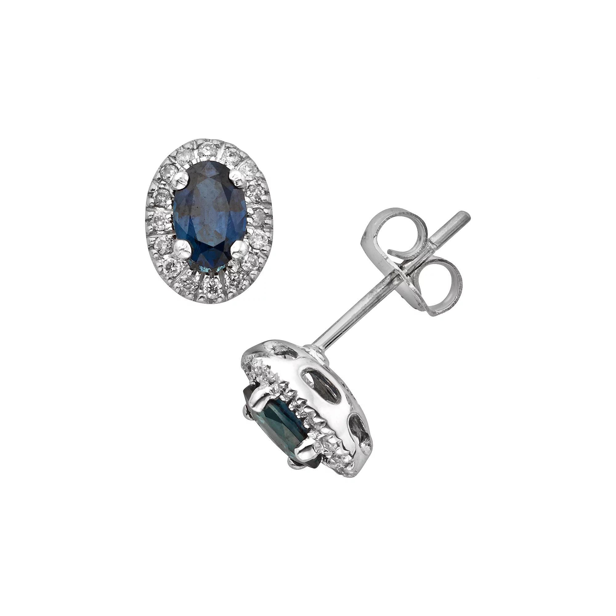 The Regal Collection 14k White Gold Genuine Sapphire & 1/6-ct. T.W. IGL Certified Diamond Frame Stud Earrings, Womens, Blue Product Image