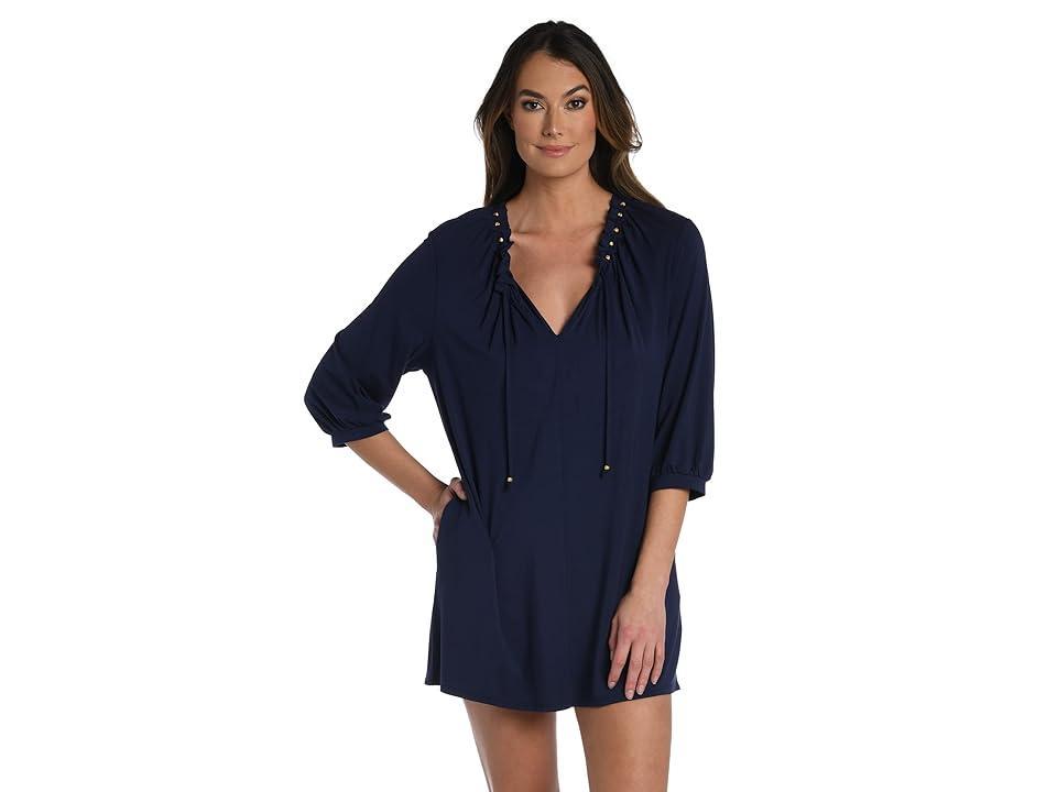 La Blanca Beaded V-Neck Dress (Indigo) Women's Swimwear Product Image