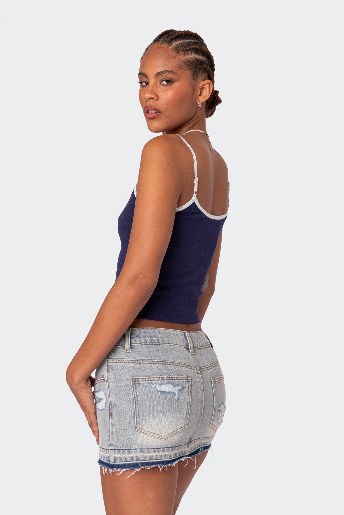 Priyanka Distressed Denim Mini Skirt Product Image