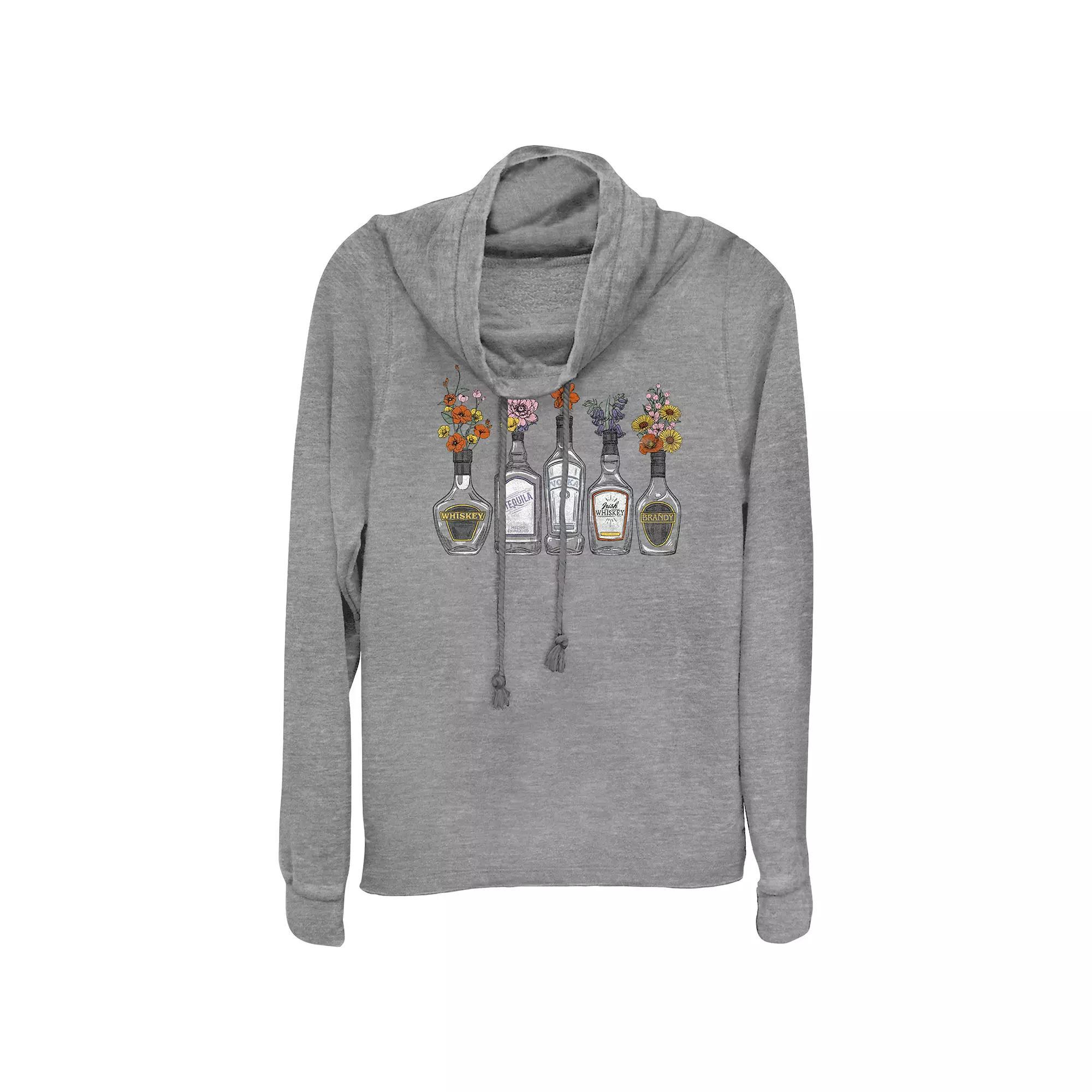 Women's Plus Cool Flower Vases Cowlneck Graphic Lightweight Long Sleeve, Size: 1XL, Gray Grey Product Image