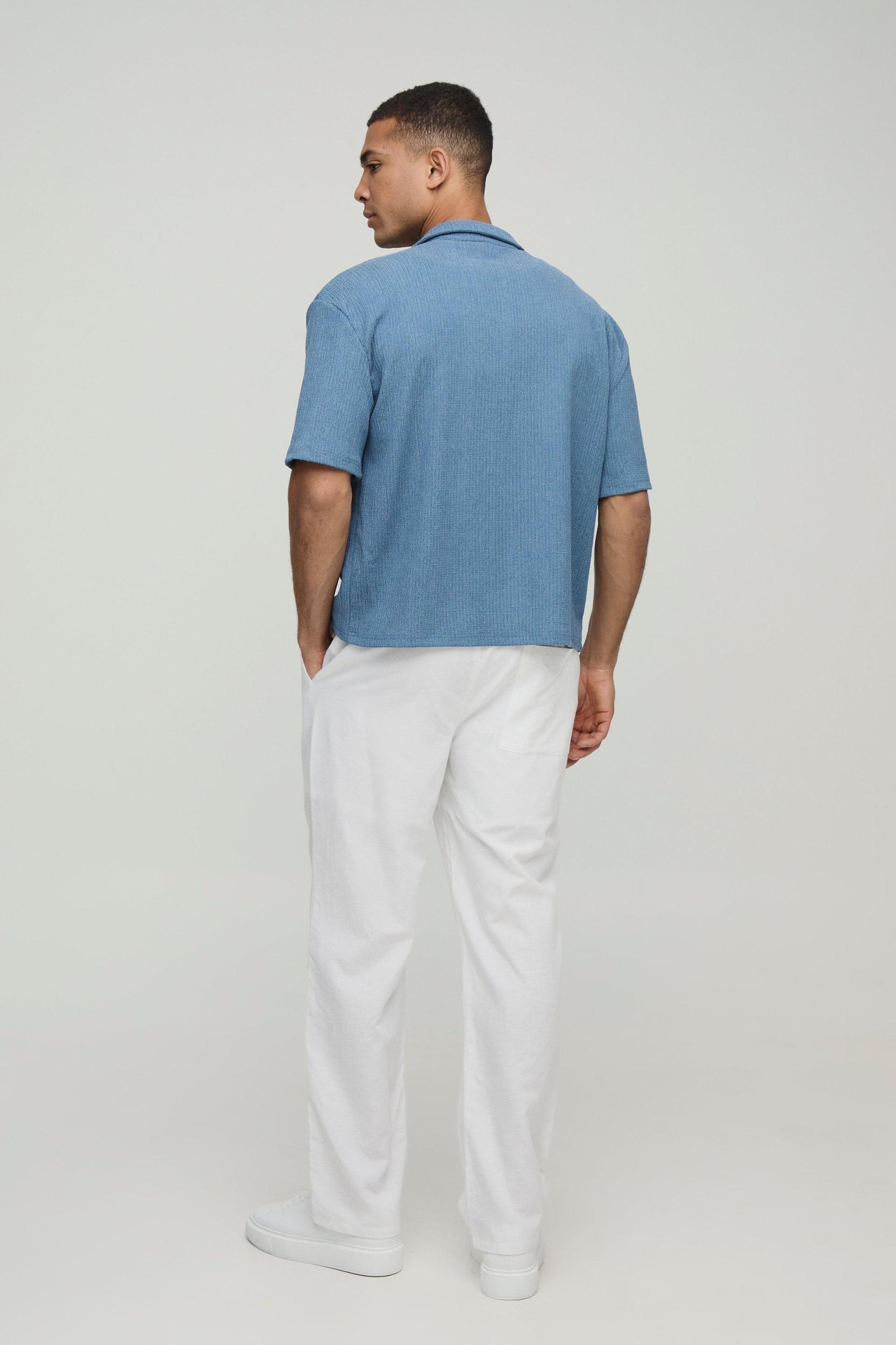 Crinkle Boxy Revere Short Sleeve Shirt | boohooMAN USA Product Image