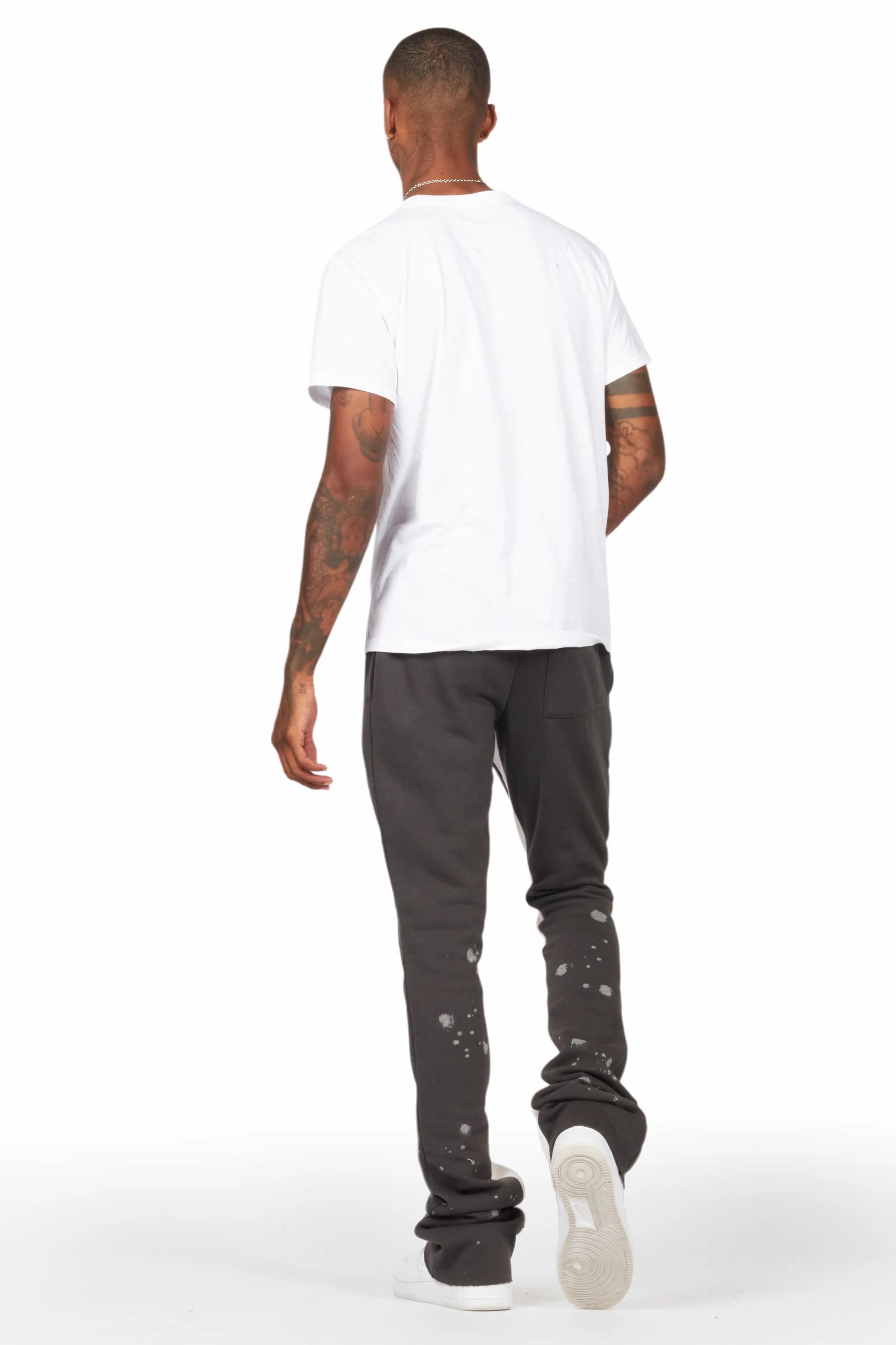 Uko Vintage Grey Patchwork Stacked Flare Track Pant Male Product Image