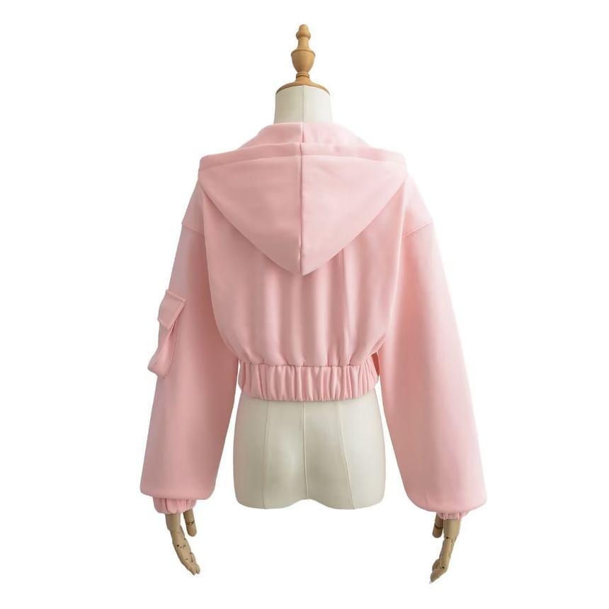 Lettering Crop Zip-Up Hoodie Product Image