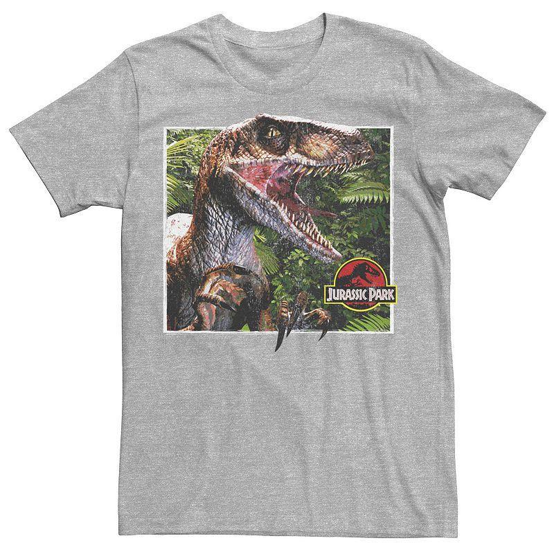 Men's Jurassic Park Raptor Coming Out Of Forest Graphic Tee, Size: Medium, Athletic Grey Product Image