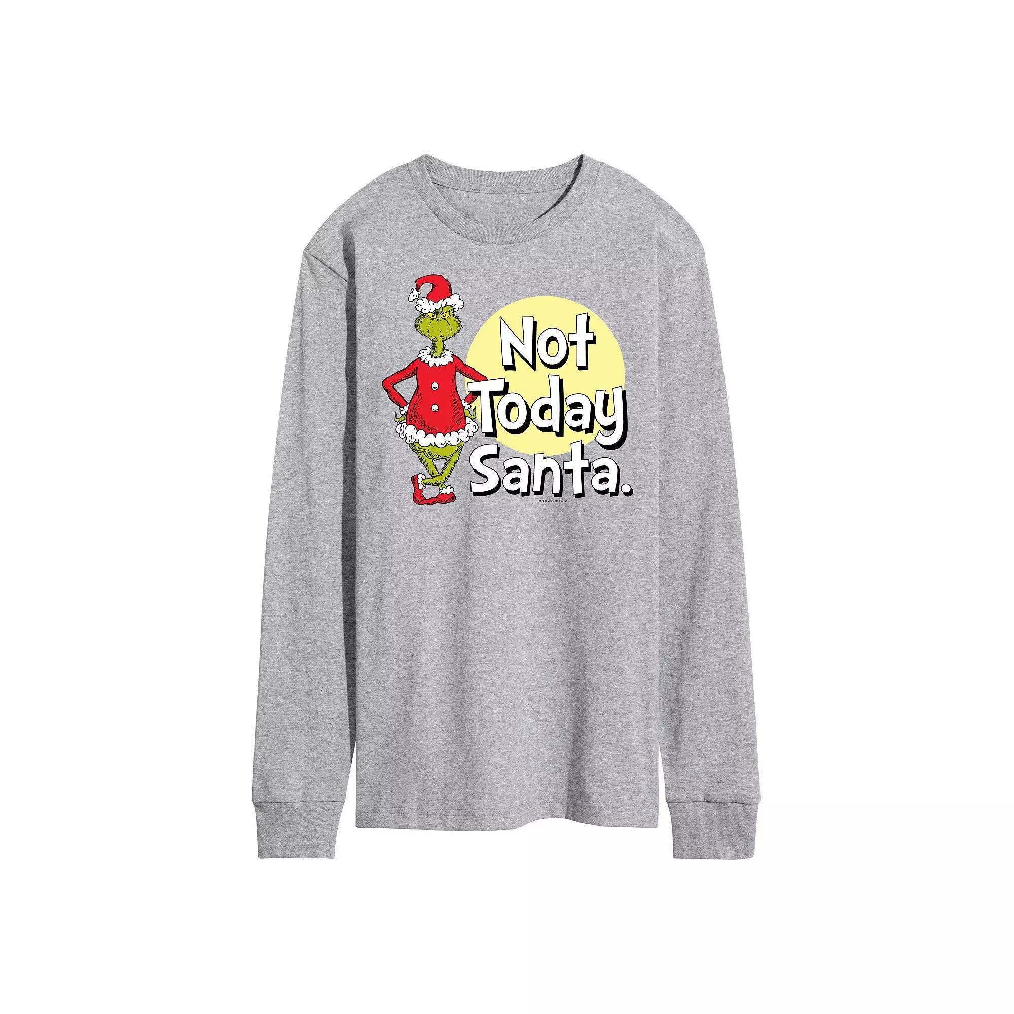 Men's Dr. Seuss Grinch Not Today Santa Long Sleeve Tee, Size: Large, Black Product Image