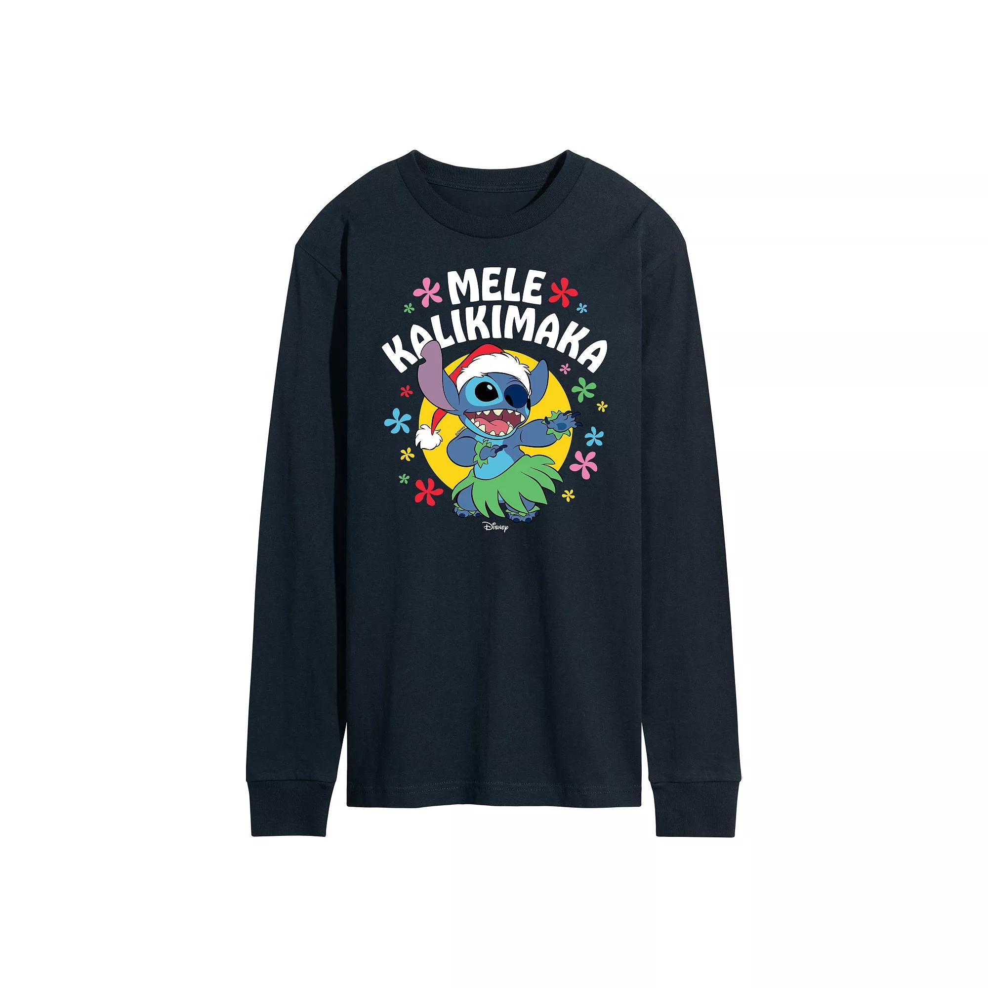 Disneys Lilo & Stitch Mele Kalikmaka Tee, Mens Blue Product Image