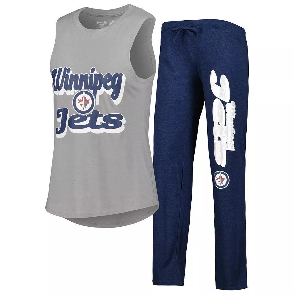 Women's Concepts Sport Heather Gray/Heather Navy Winnipeg Jets Meter Muscle Tank Top & Pants Sleep Set, Size: Large, Jts Grey Product Image