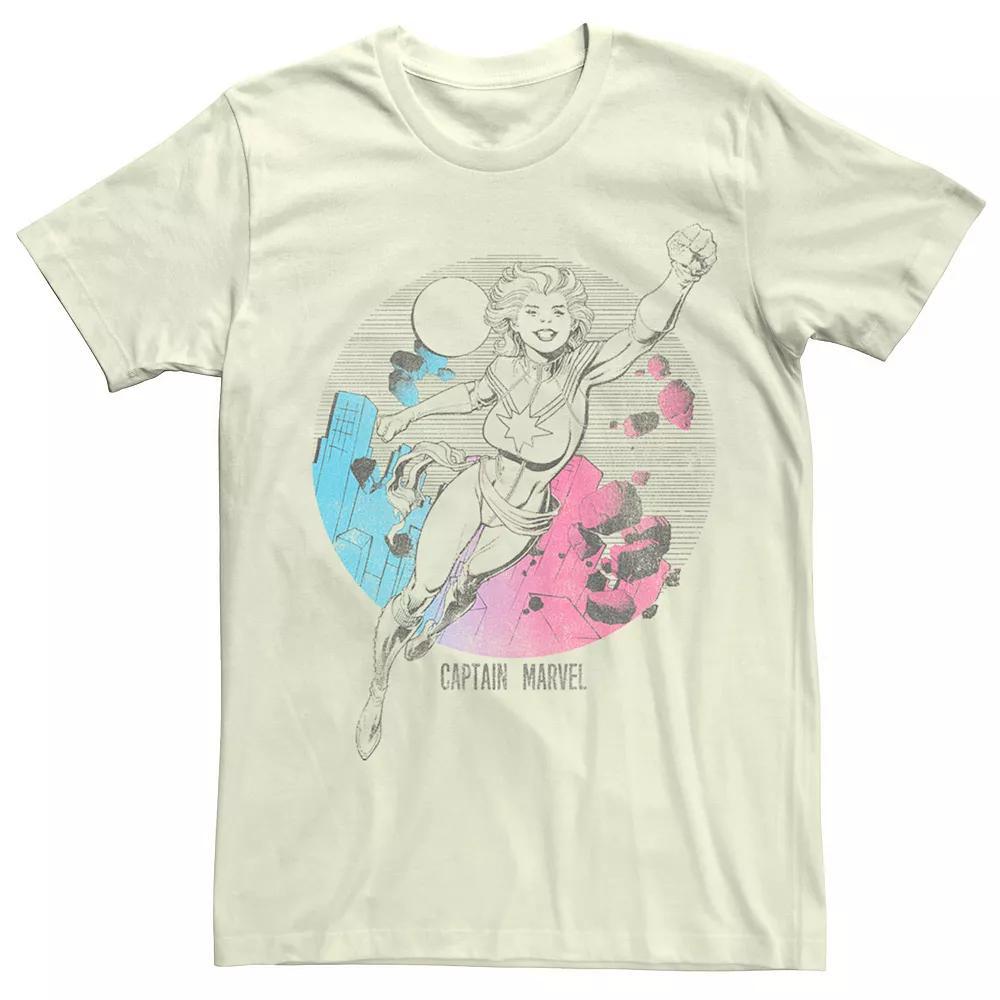Men's Captain Marvel Comic Skyline Portrait Tee, Size: 3XL, Natural Product Image