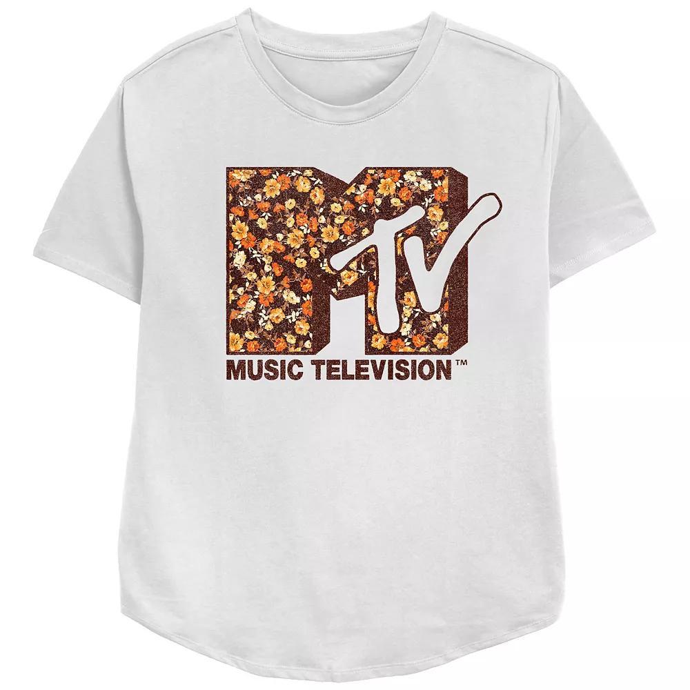 Juniors' MTV Autumn Flowers Print Logo Relaxed Fit Graphic Tee, Women's, Size: Medium, White Product Image