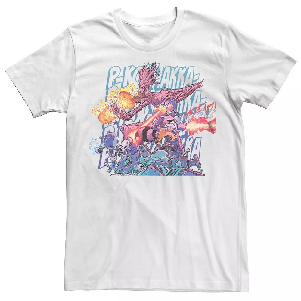 Men's Marvel Guardians Of The Galaxy Comic Rocket & Groot Fight Graphic Tee, Size: Medium, White Product Image